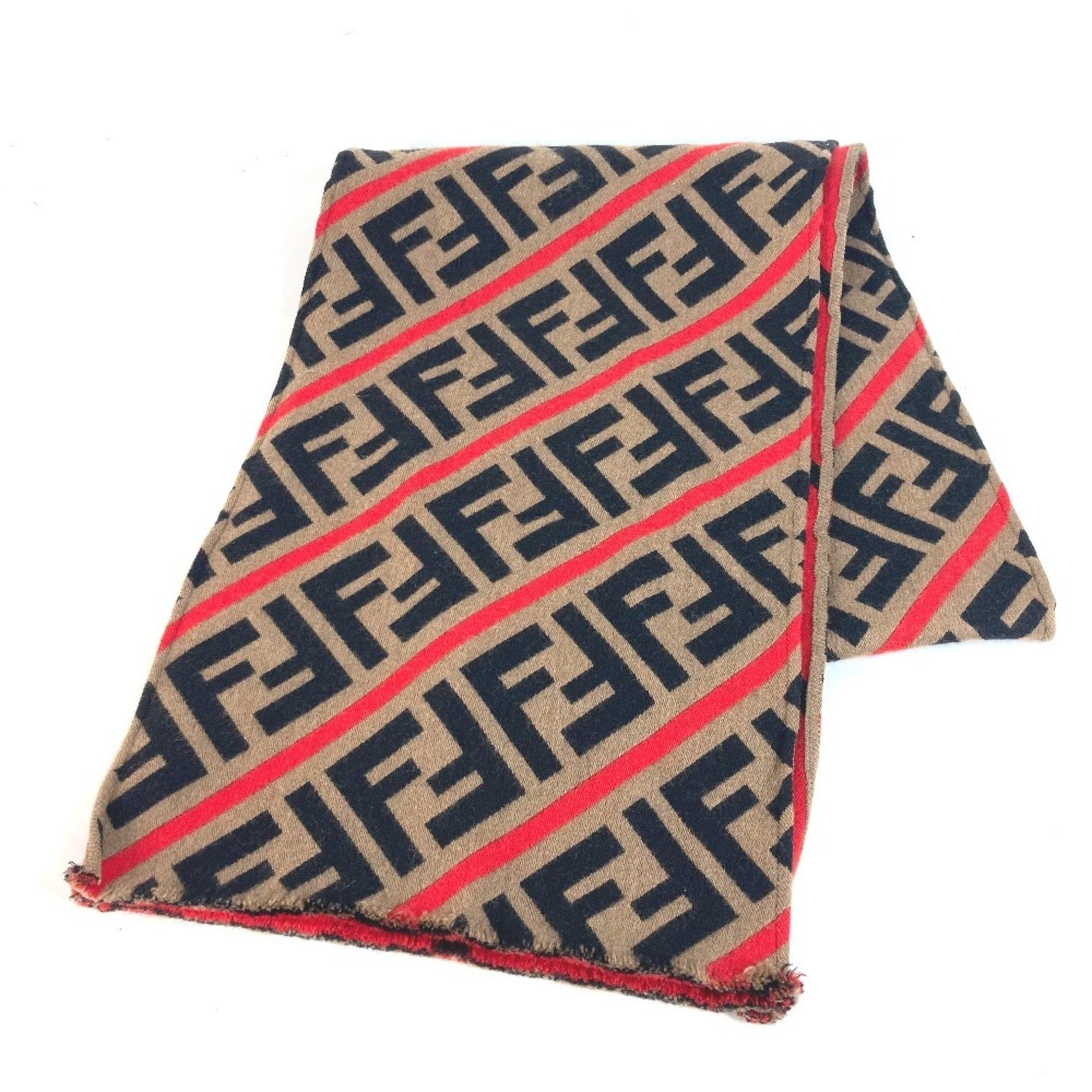 FENDI ZUCCA Wool Scarf Brown