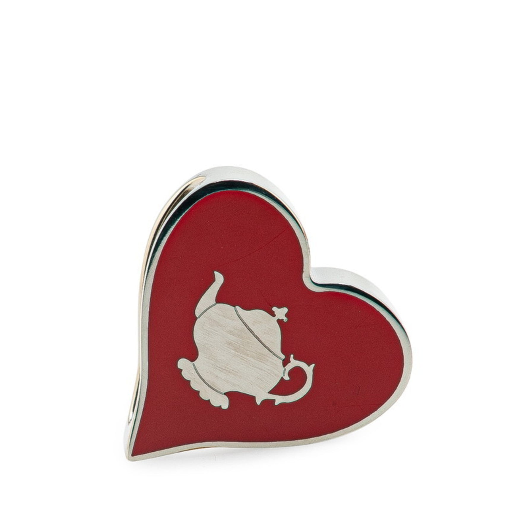 Hermes Heart Motif Tea Time Scarf Ring Red Silver Metal