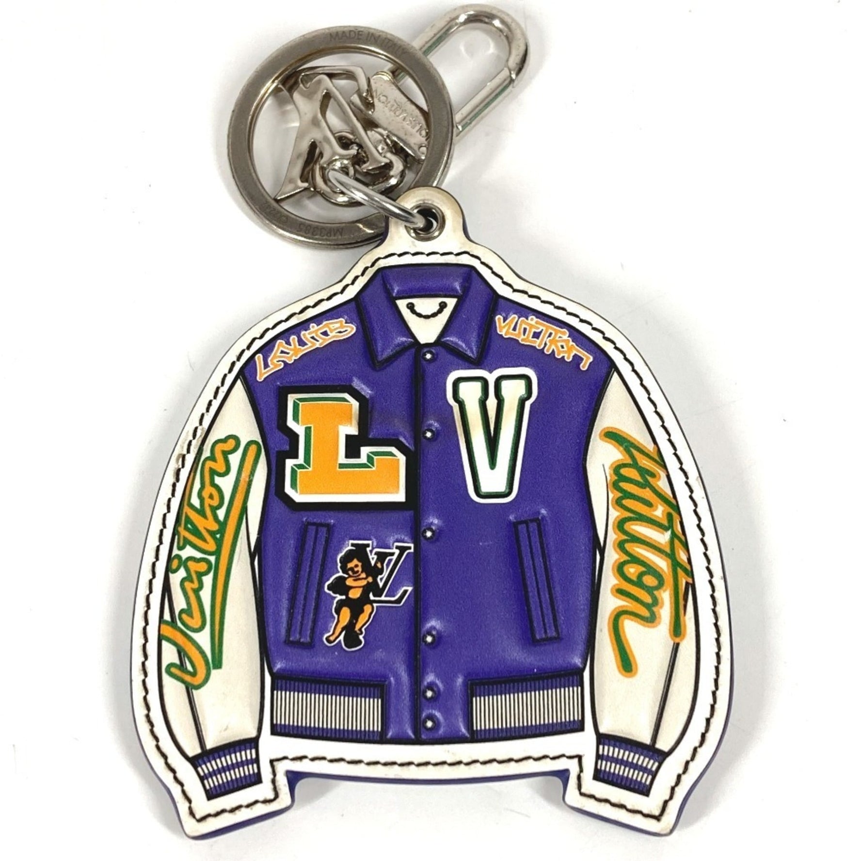 LOUIS VUITTON Porte-Clés LV Varsity Jacket Key Ring Bag Charm Stadium Keychain Leather Purple Men's and