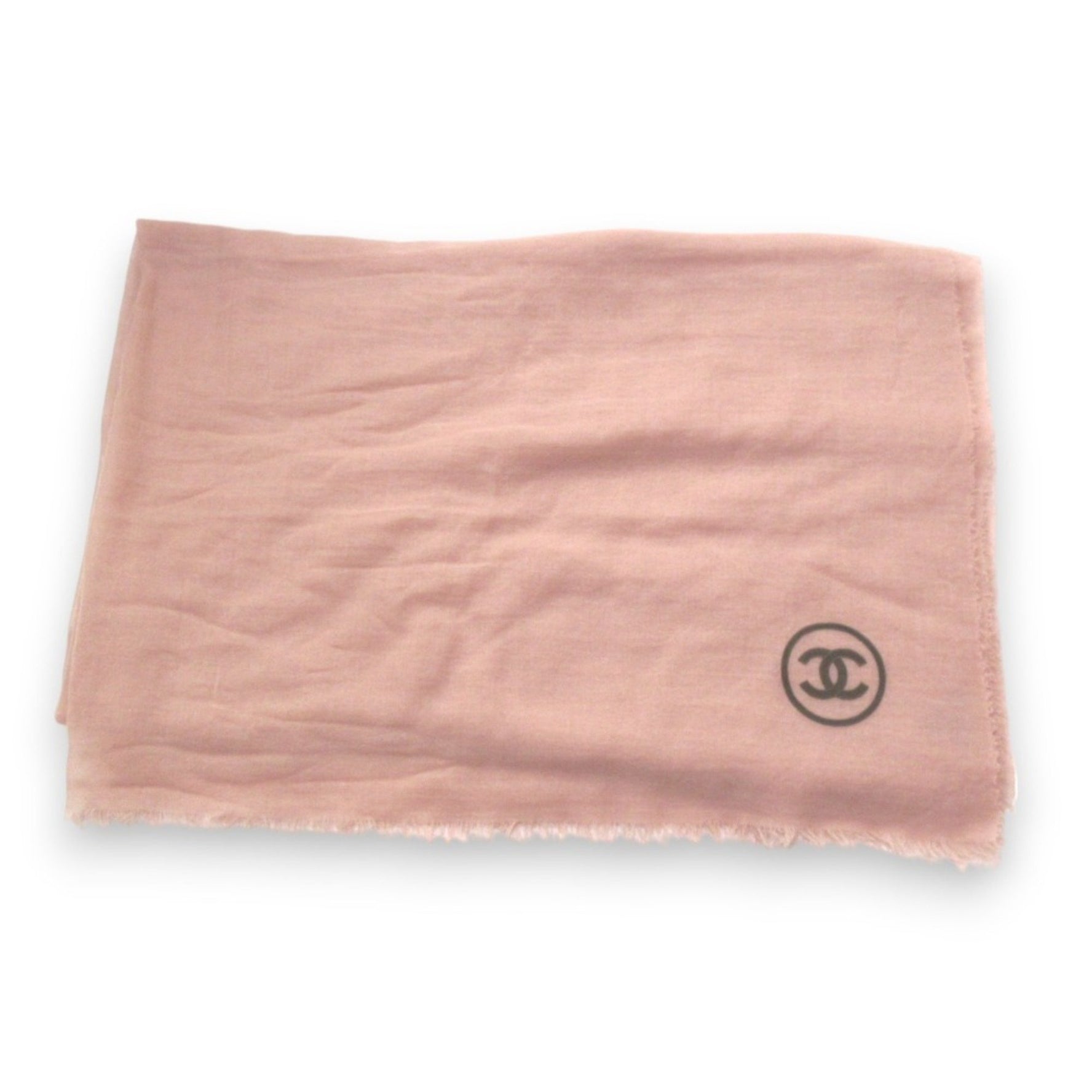 CHANEL Wool x Cashmere Coco Mark Thin Large Stole/Scarf