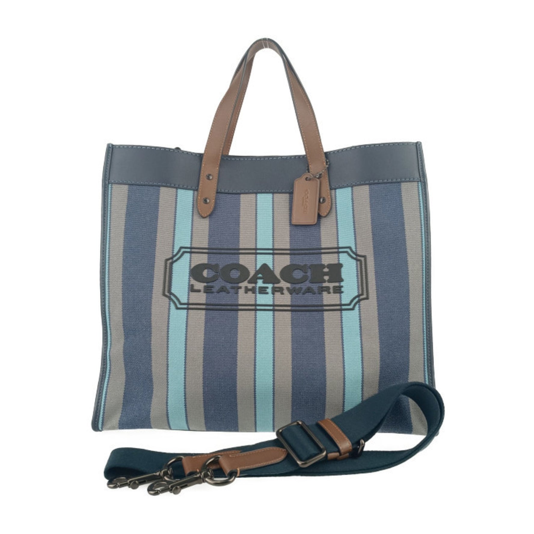 COACH Field Tote 40 Canvas Leather Men's Shoulder Bag Stripe