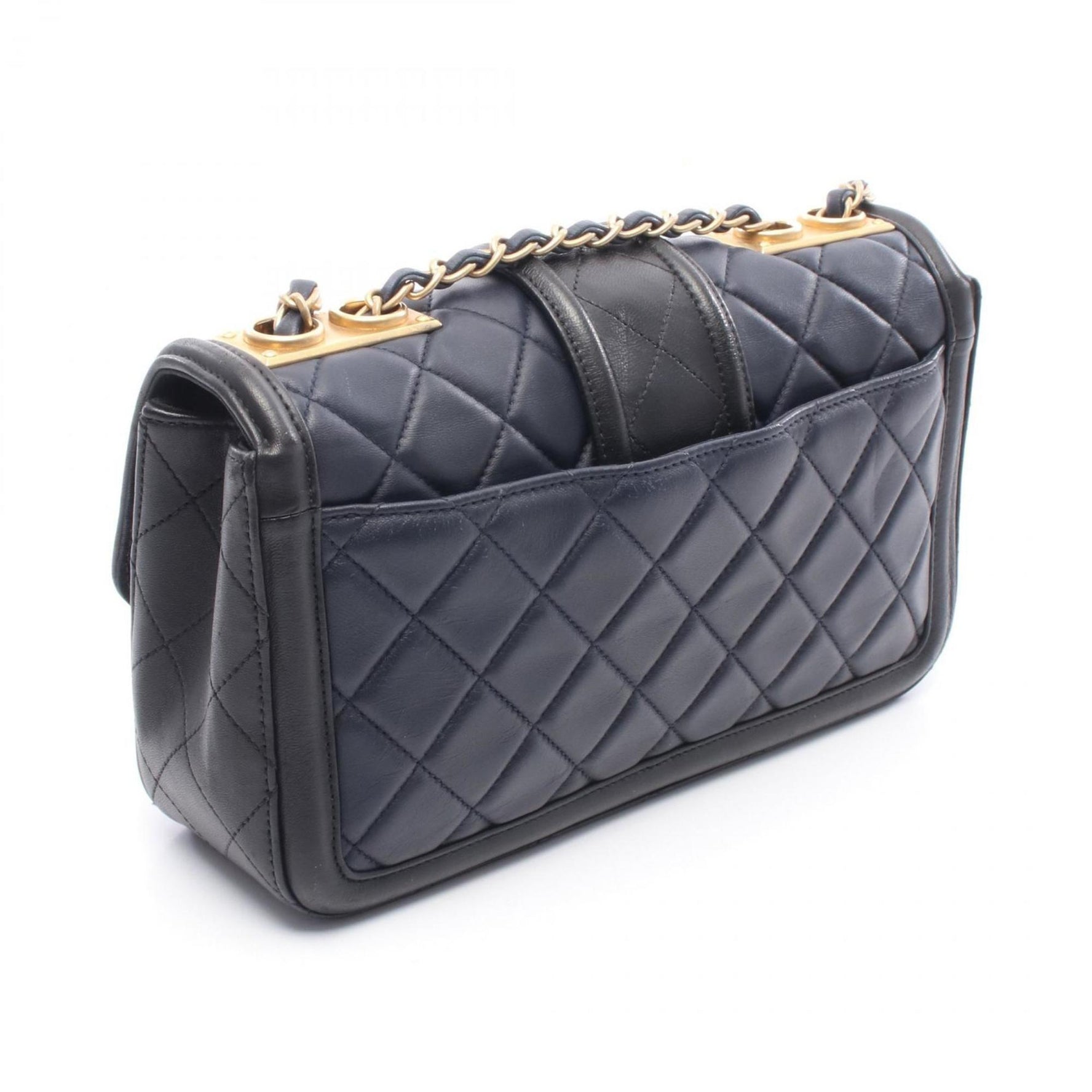 CHANEL Matelasse Shoulder Bag, Lambskin Leather, Navy and Black