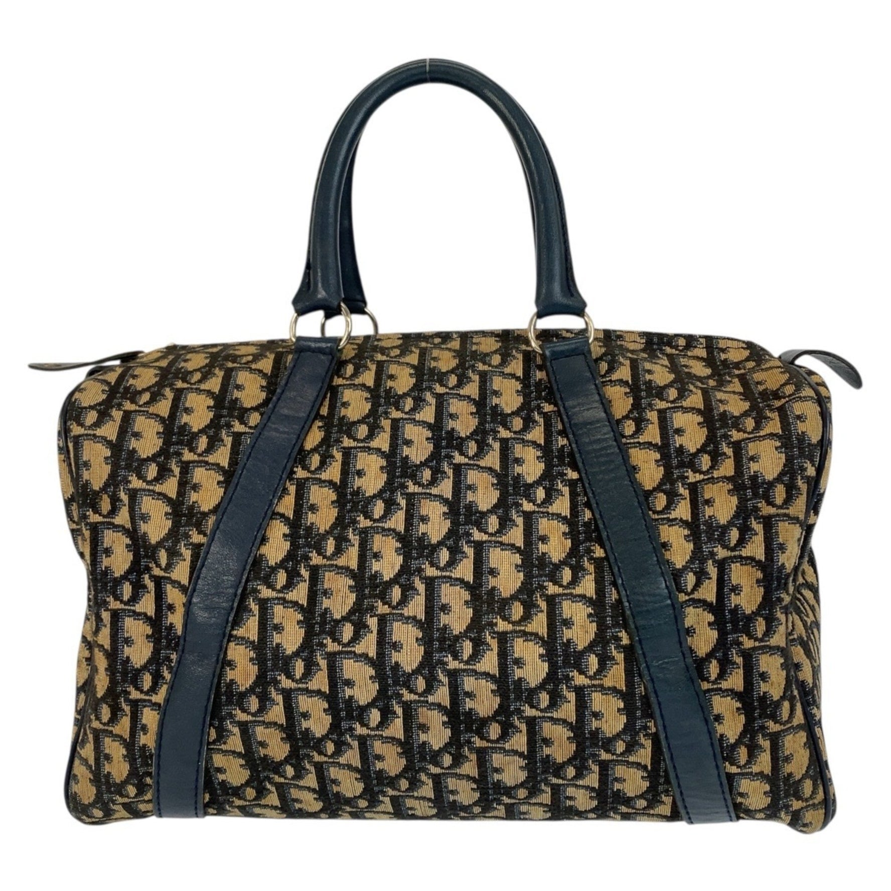 Christian Dior Trotter navy/beige canvas/leather handbag/Boston bag with silver hardware