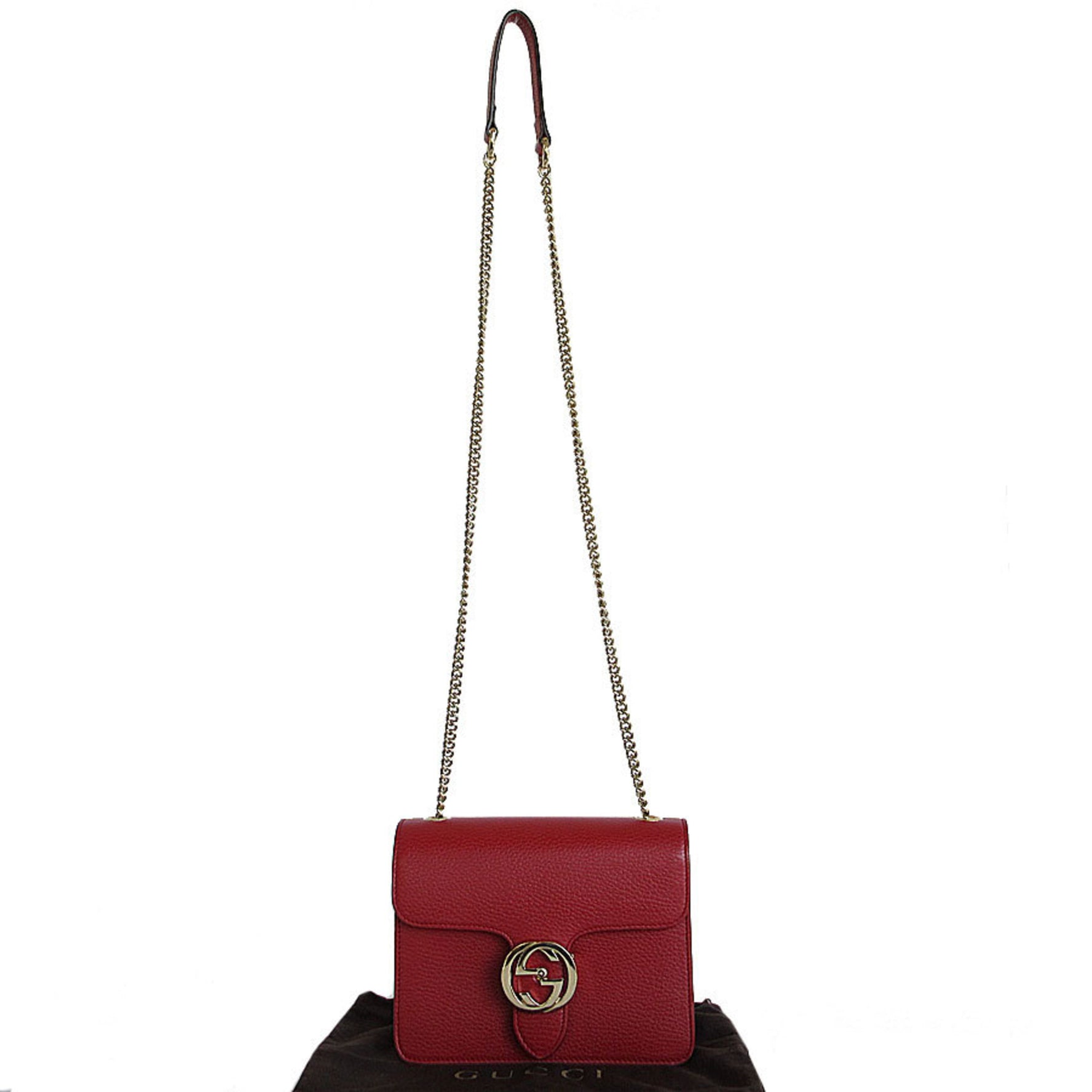 GUCCI Shoulder Bag Interlocking G Leather Metal Red Light Gold