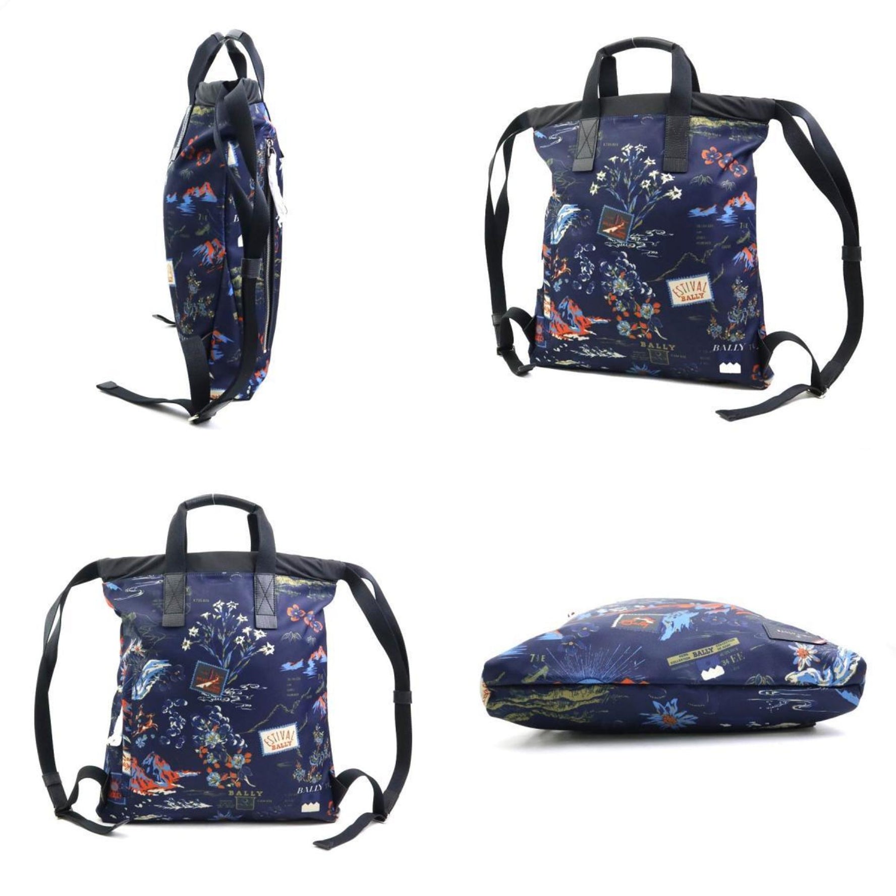 BALLY Backpack Nylon Navy x Black Men's
