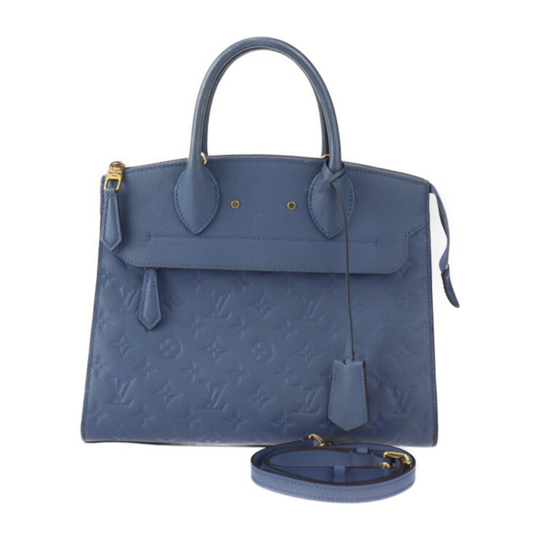 Louis Vuitton Pont Neuf MM Monogram Empreinte Handbag Leather Denim Ankle Shoulder Bag Blue