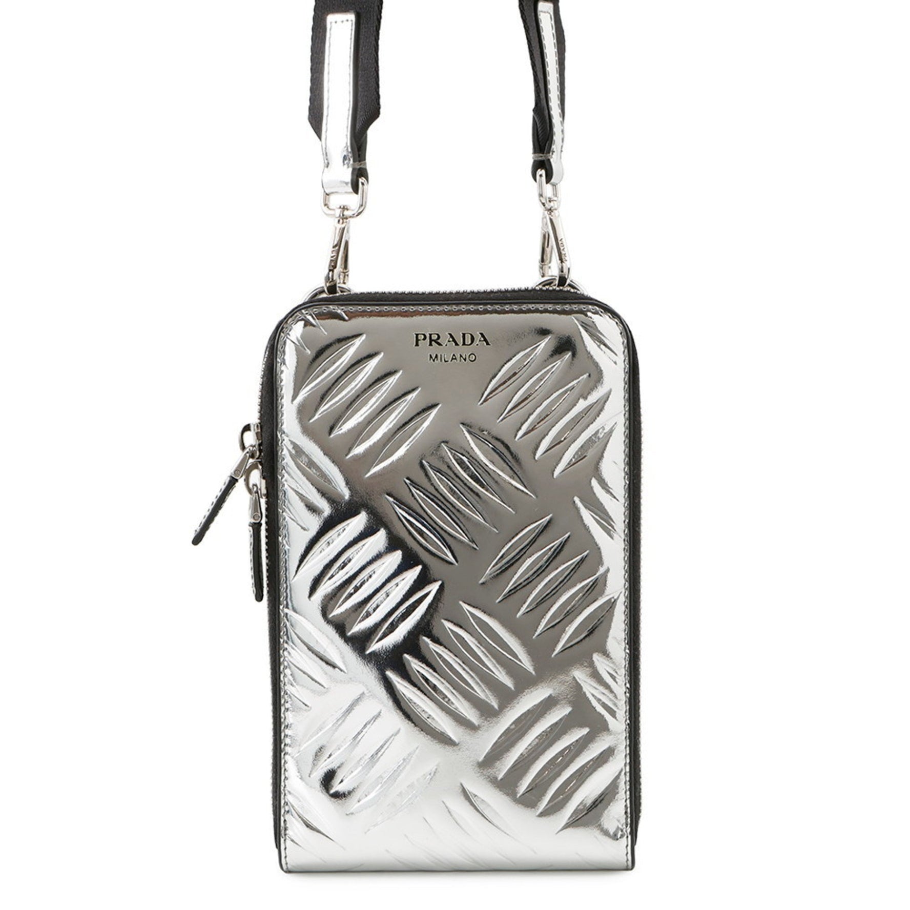 Prada Phone Holder, Smartphone Brushed Leather, Shoulder Bag