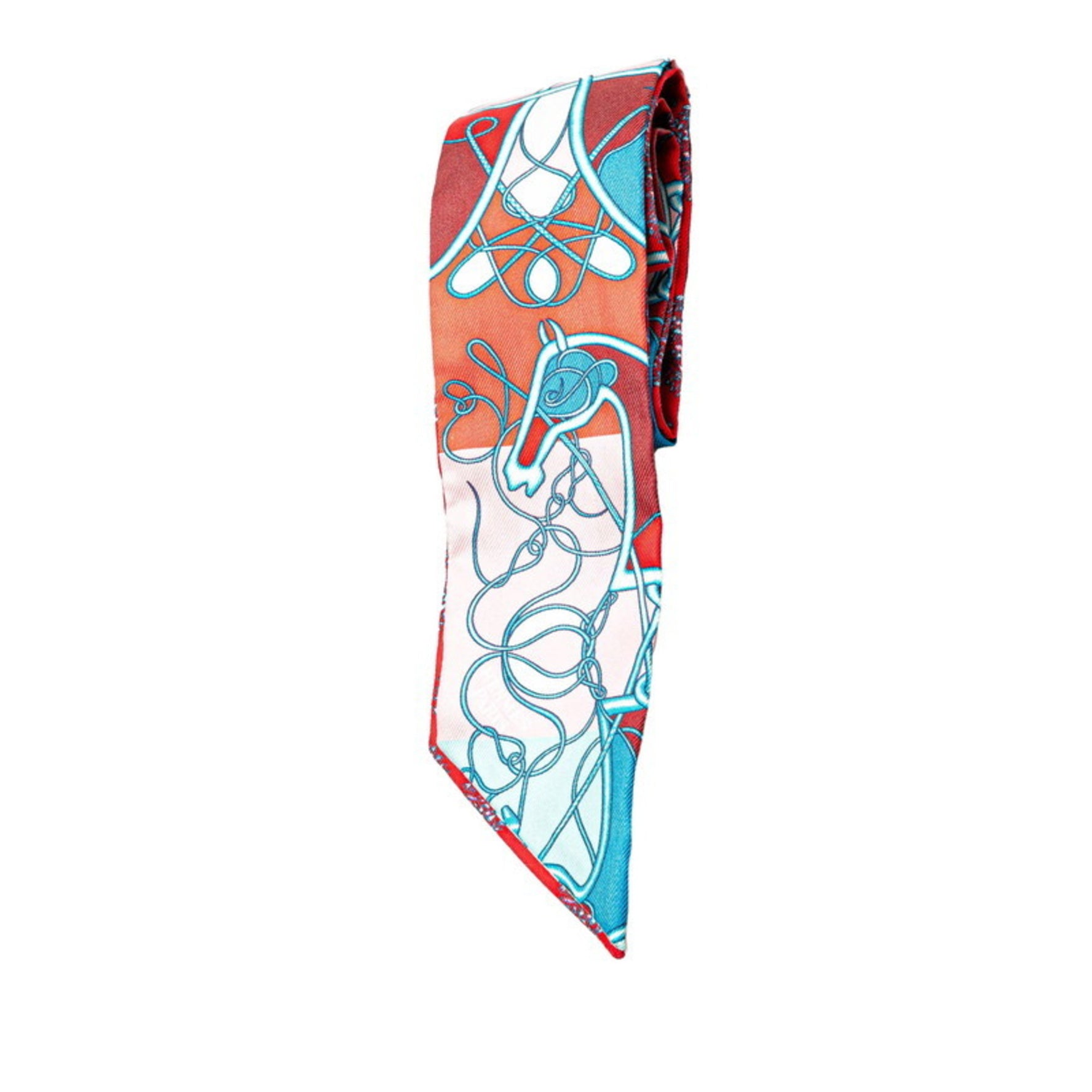 Hermes Twilly Coup de Fouet au Bloc Rouge Whip Block Scarf Muffler Pink Multicolor Silk