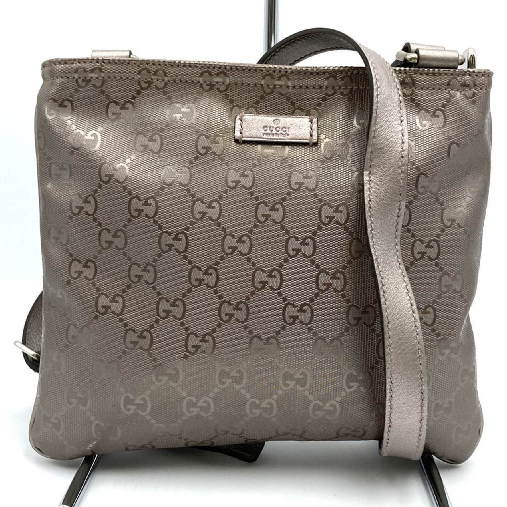 GUCCI Shoulder Bag Body GG Imprime Metallic Pink Brown