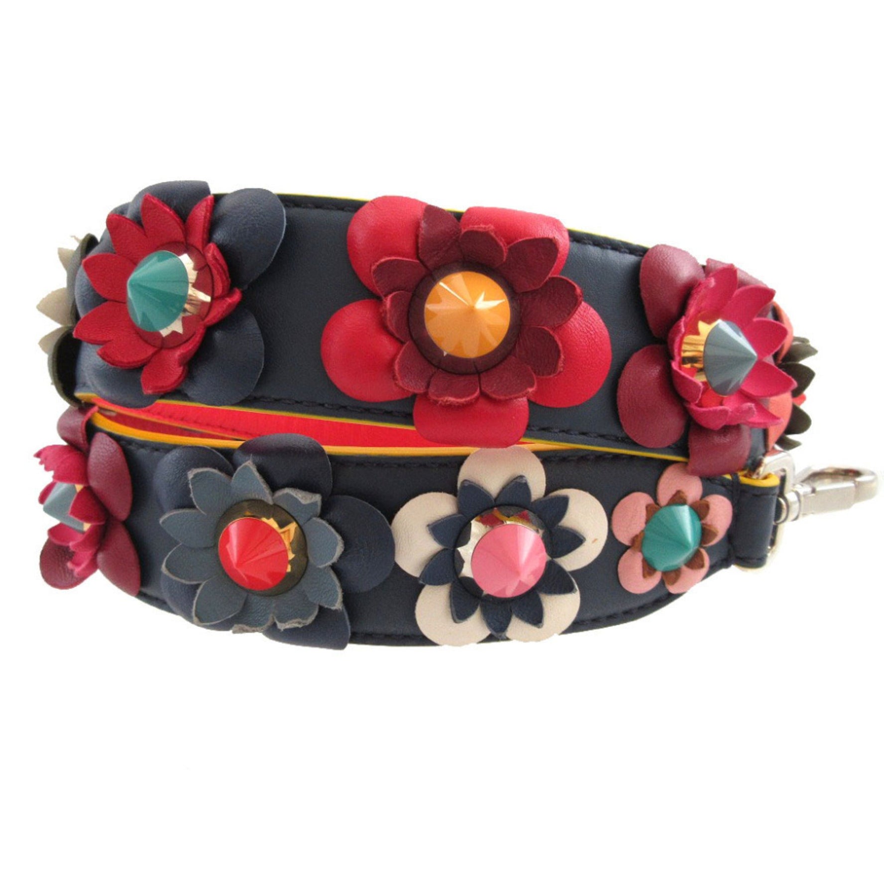Fendi Strap You Leather Multicolor Navy Studded Floral Print Shoulder 1677