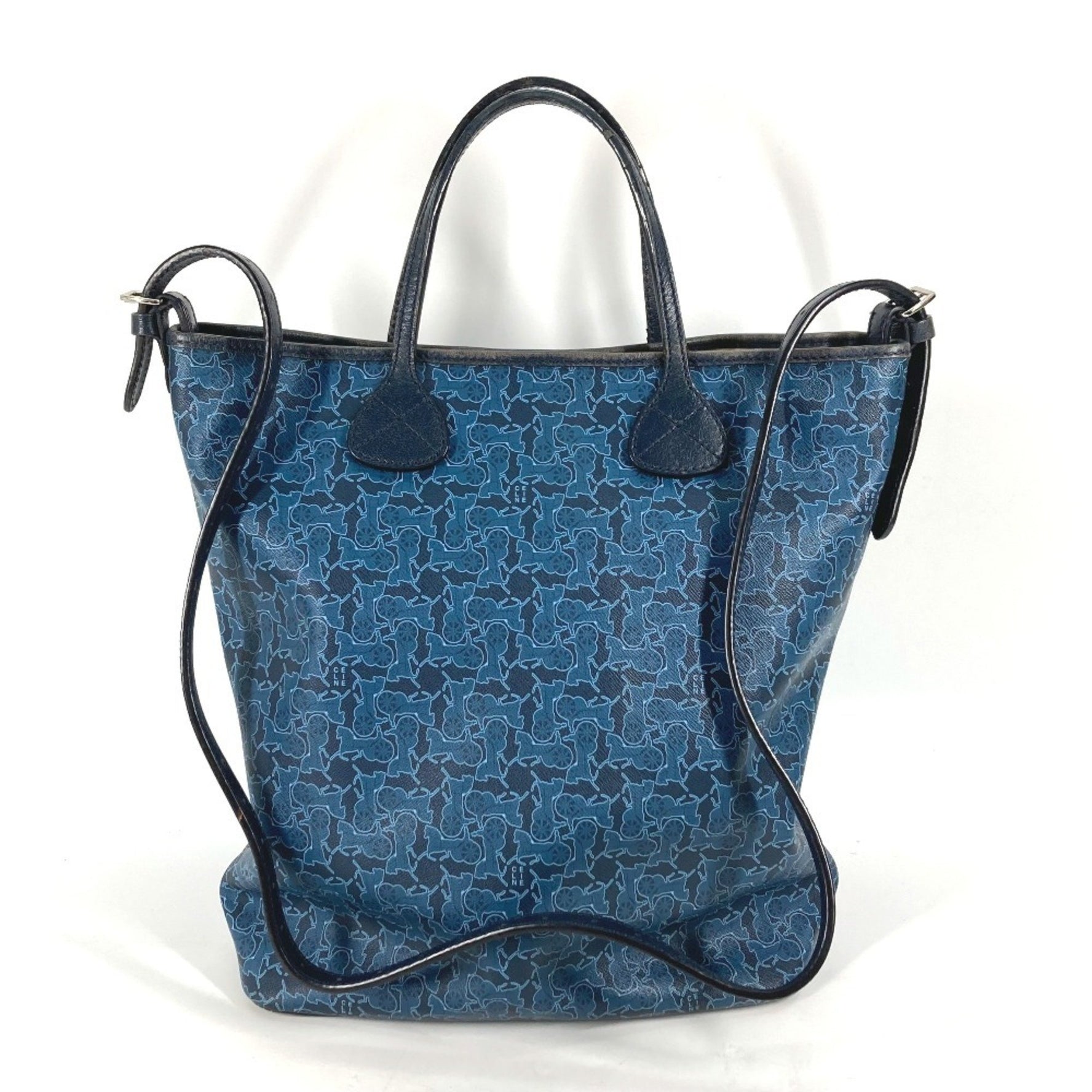 CELINE Old Sulky Tote Bag, Shoulder Leather/PVC, Blue