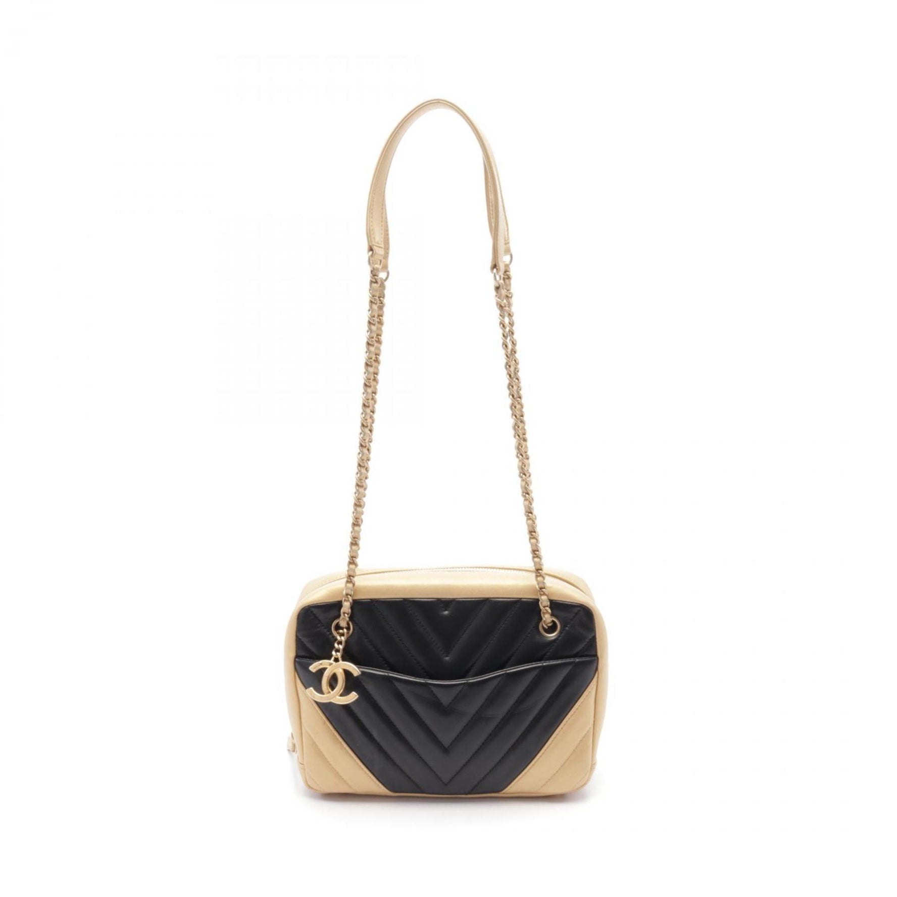 Chanel V-stitch shoulder bag in lambskin leather, and gold