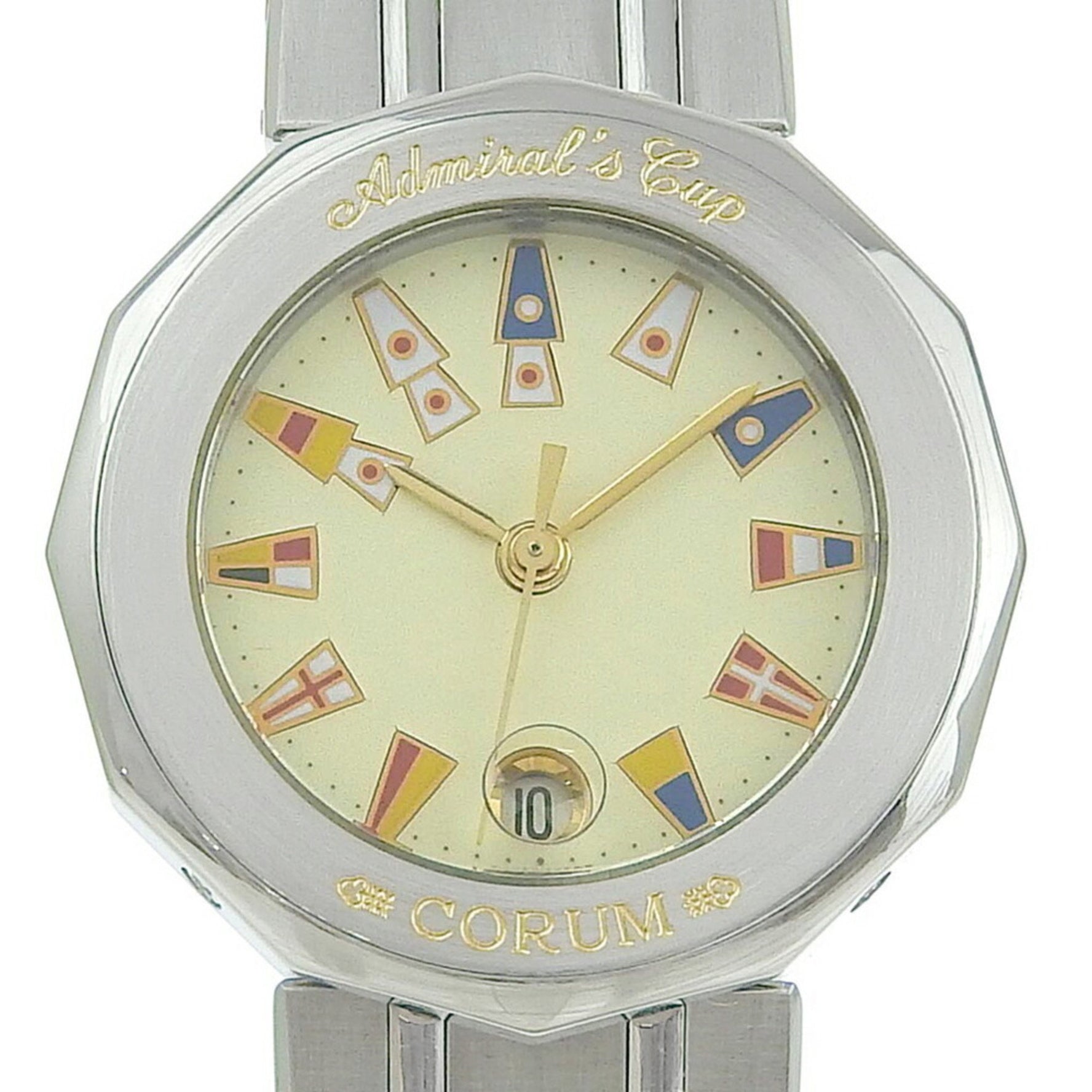 Corum Admiral's Cup Watch 39.610.20 Stainless Steel Quartz Analog Display Ivory Dial Admirals
