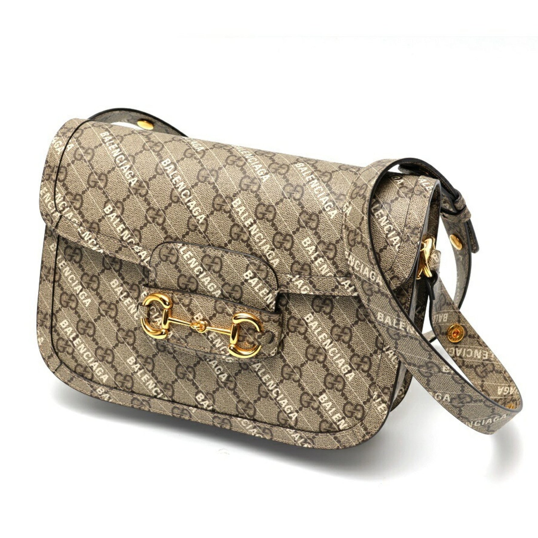 Gucci x Balenciaga Horsebit 1955 Shoulder Bag GG Supreme Greige