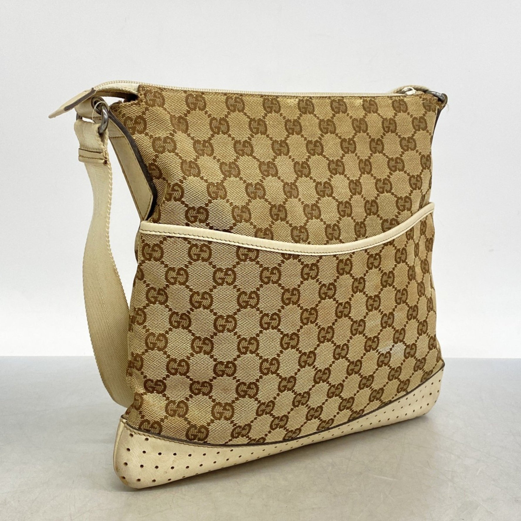 Gucci Shoulder Bag GG Canvas Beige Brown White