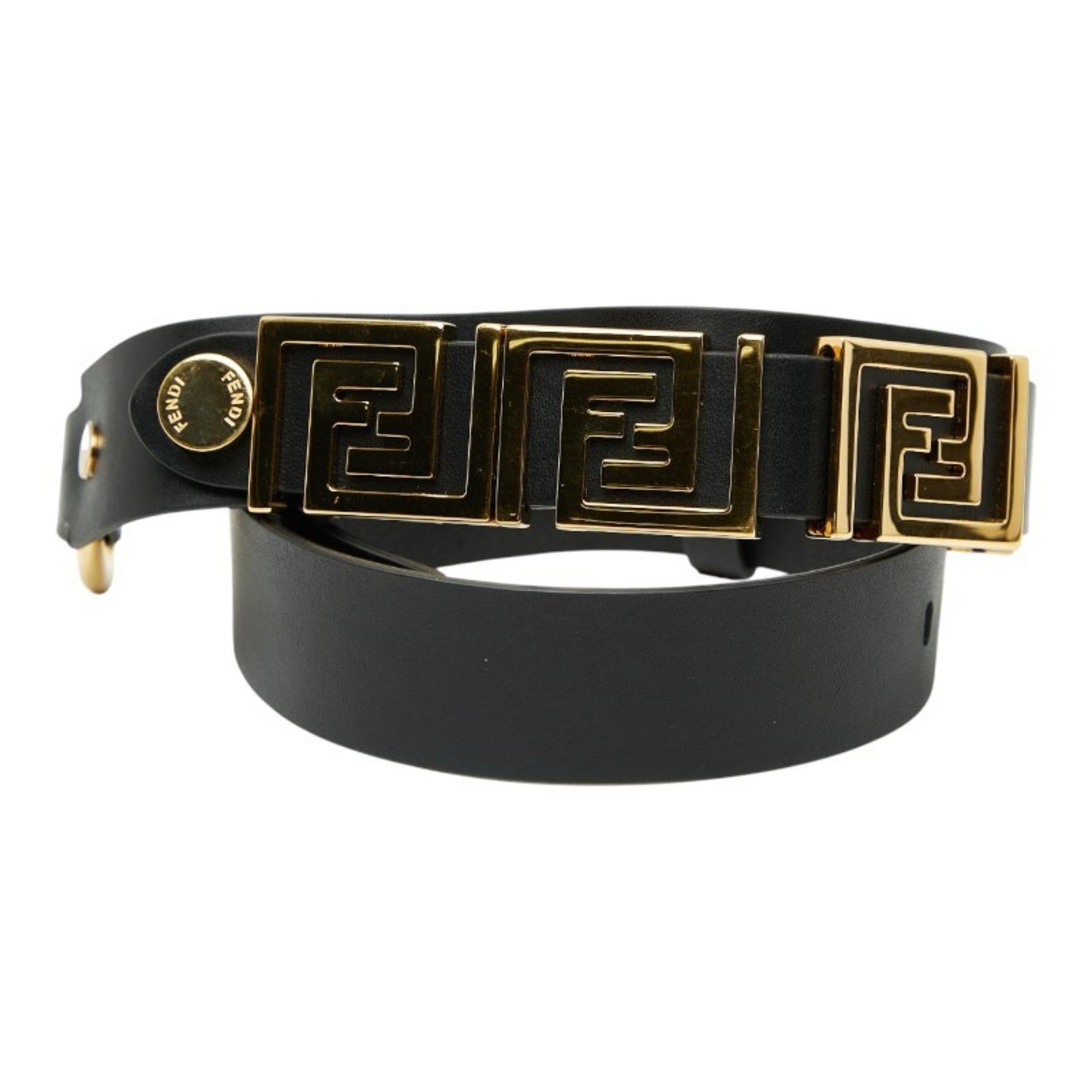 Fendi FF logo belt, size 65, 26, black and gold plated leather