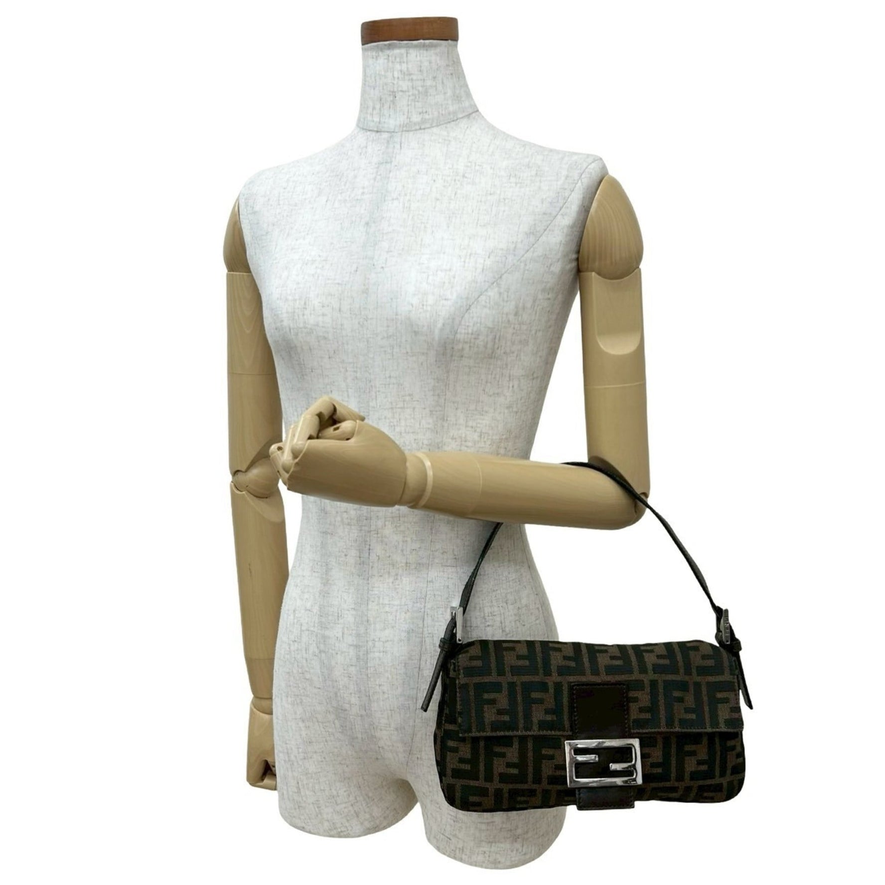 FENDI Mamma Bucket Zucca FF Logo Canvas and Leather Handbag Brown 442-4