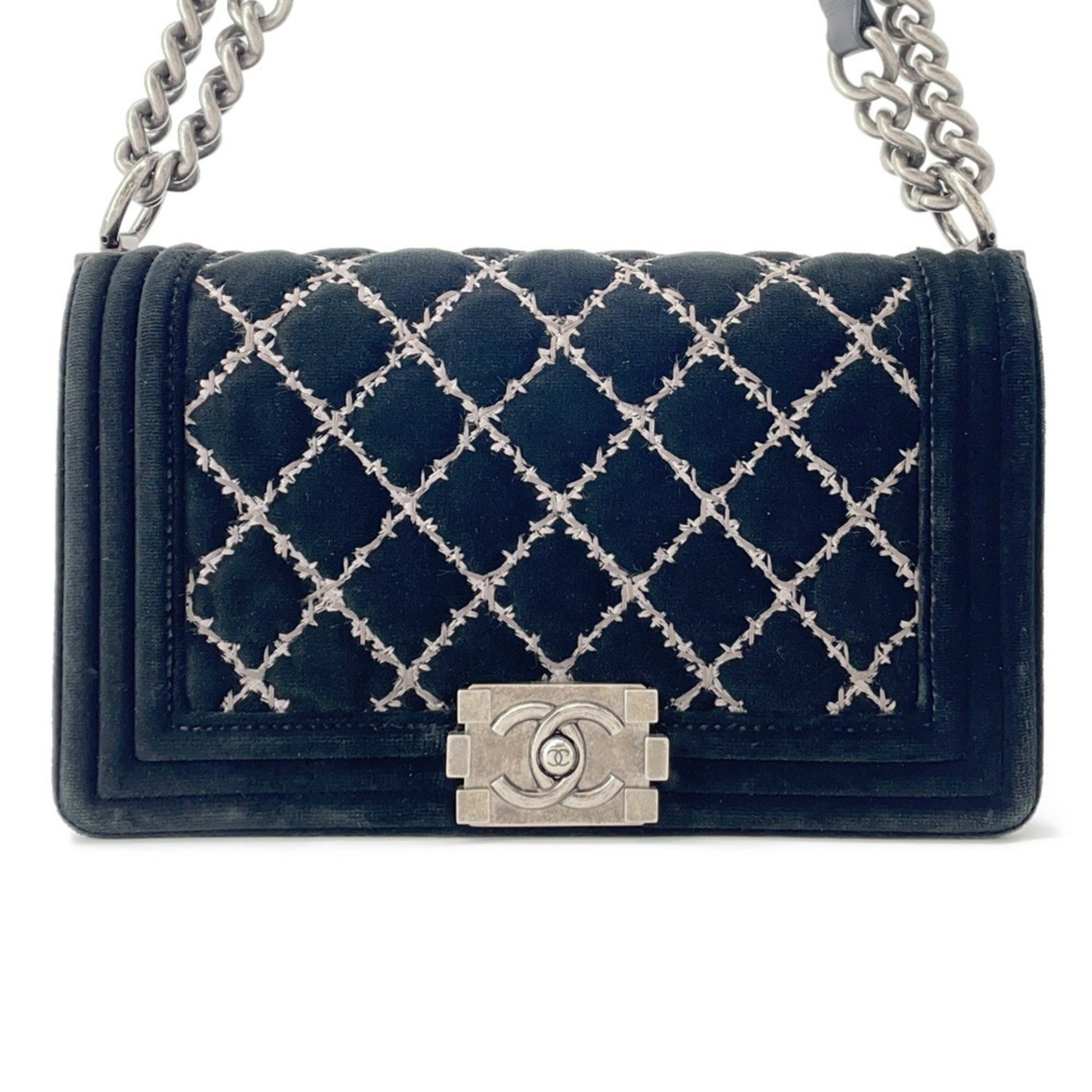 Chanel Chain Shoulder Bag Boy 25 Matelasse Velour
