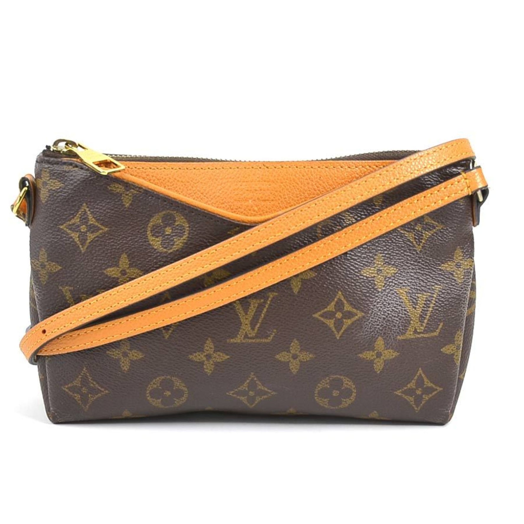 Louis Vuitton Shoulder Bag Monogram Pallas Scratch Canvas Leather Gold