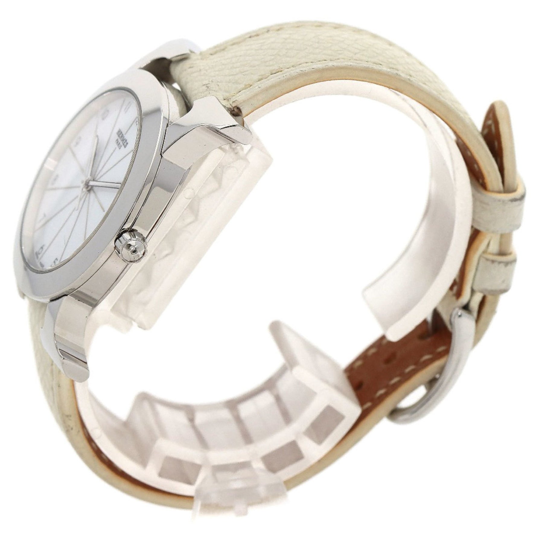 Hermes H Watch Rondo Wristwatch Stainless Steel Leather