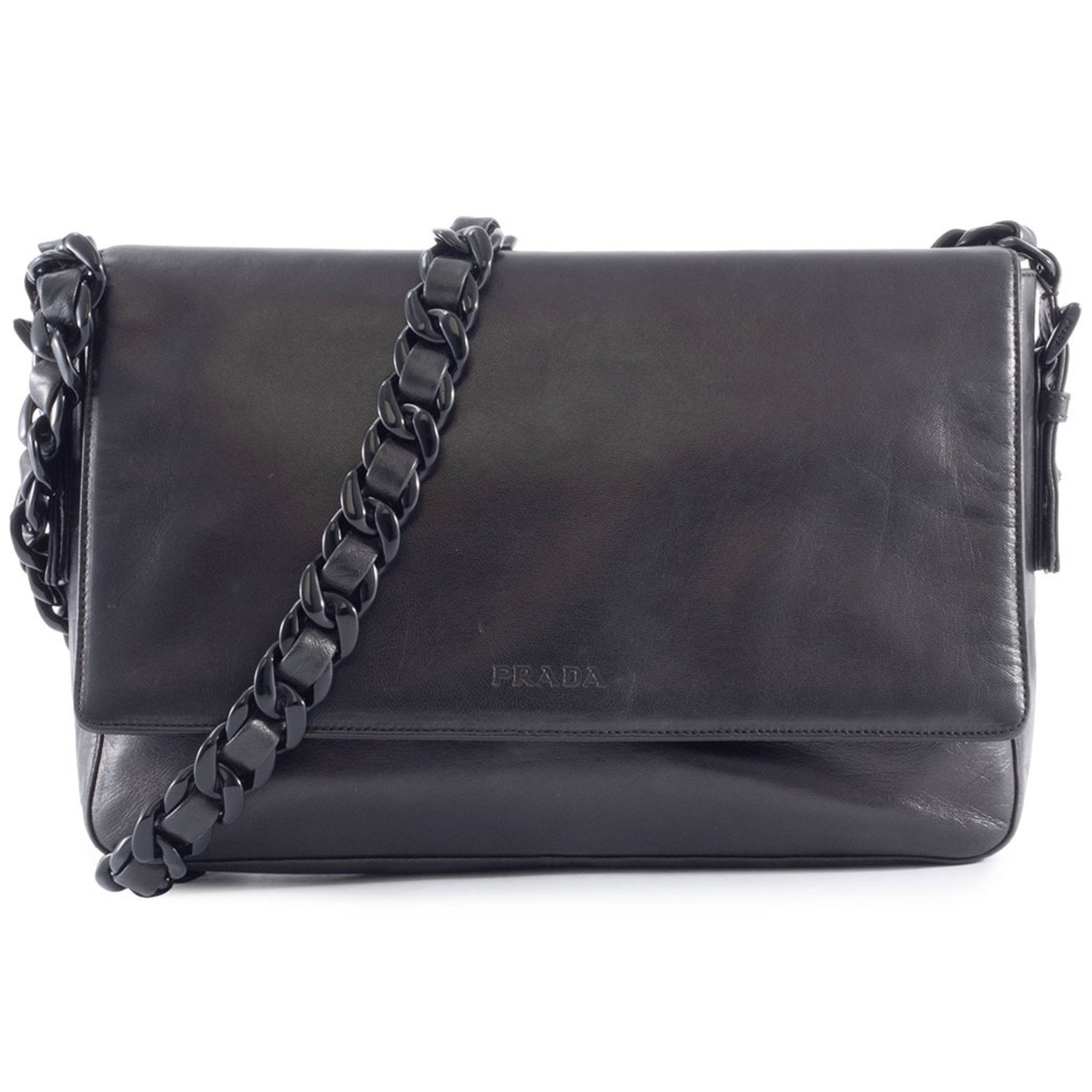 Prada Plastic Chain Shoulder Bag Leather Flap