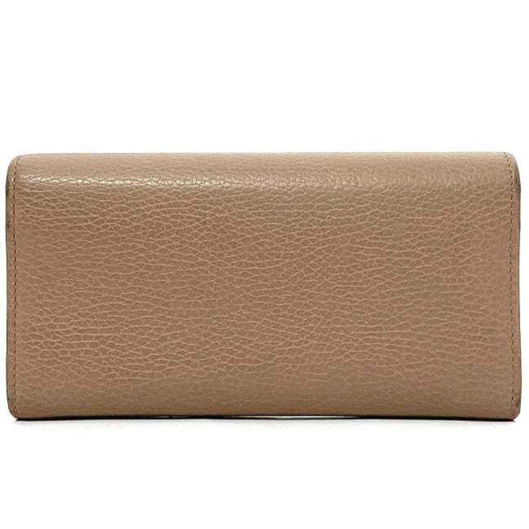 Gucci Folio Long Wallet Pink Beige GG Marmont Purse Leather Metal Petit Continental Grained