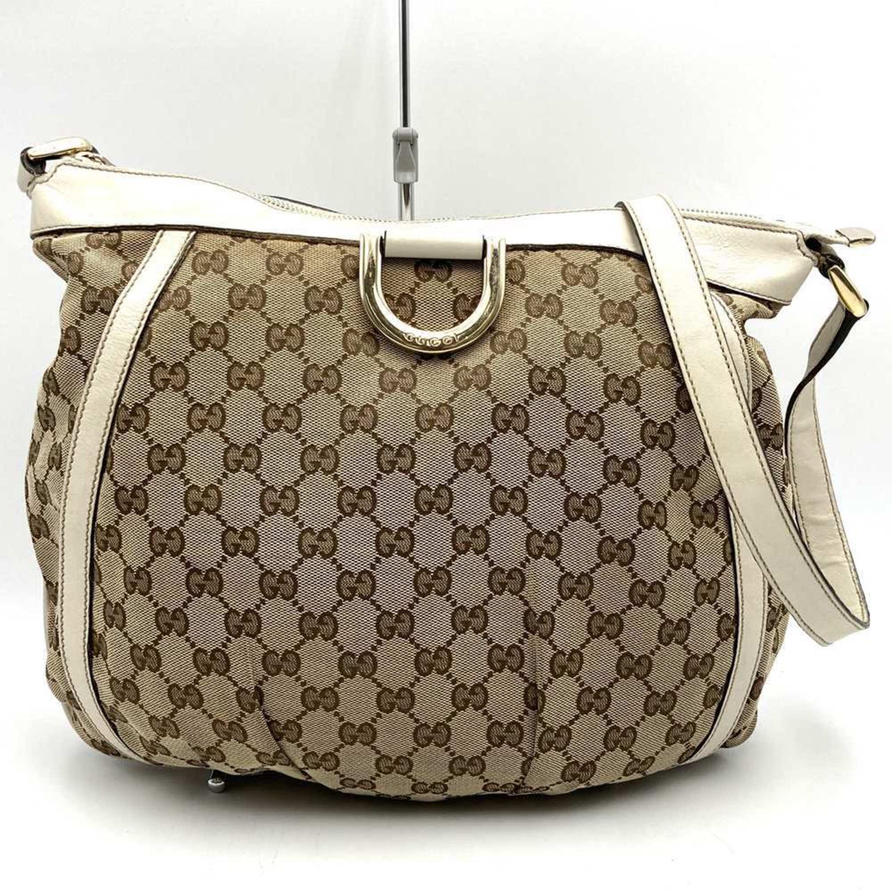 GUCCI Abby Shoulder Bag Beige White GG Canvas Leather