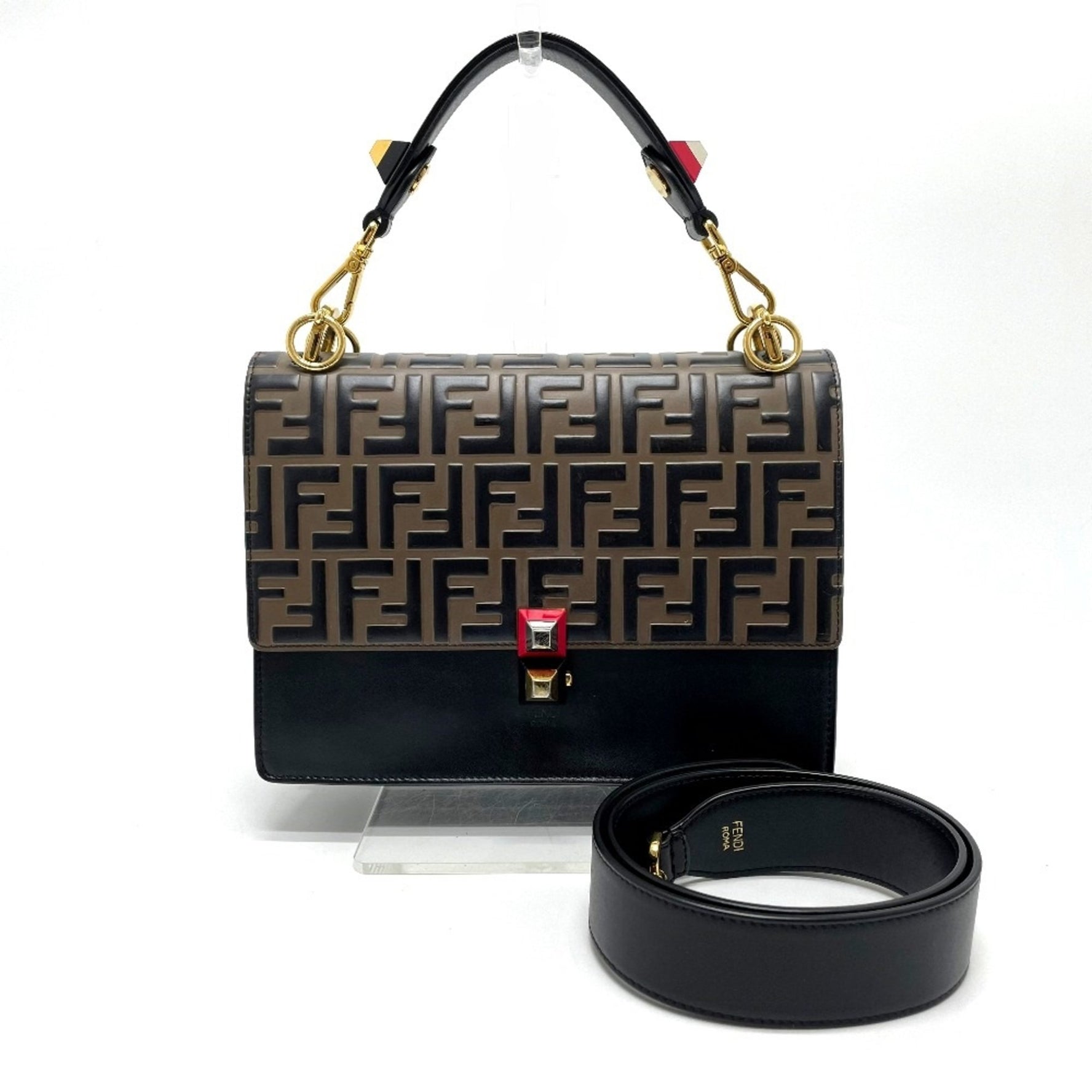 Fendi FF Zucca Shoulder Bag Hand Bag x Black