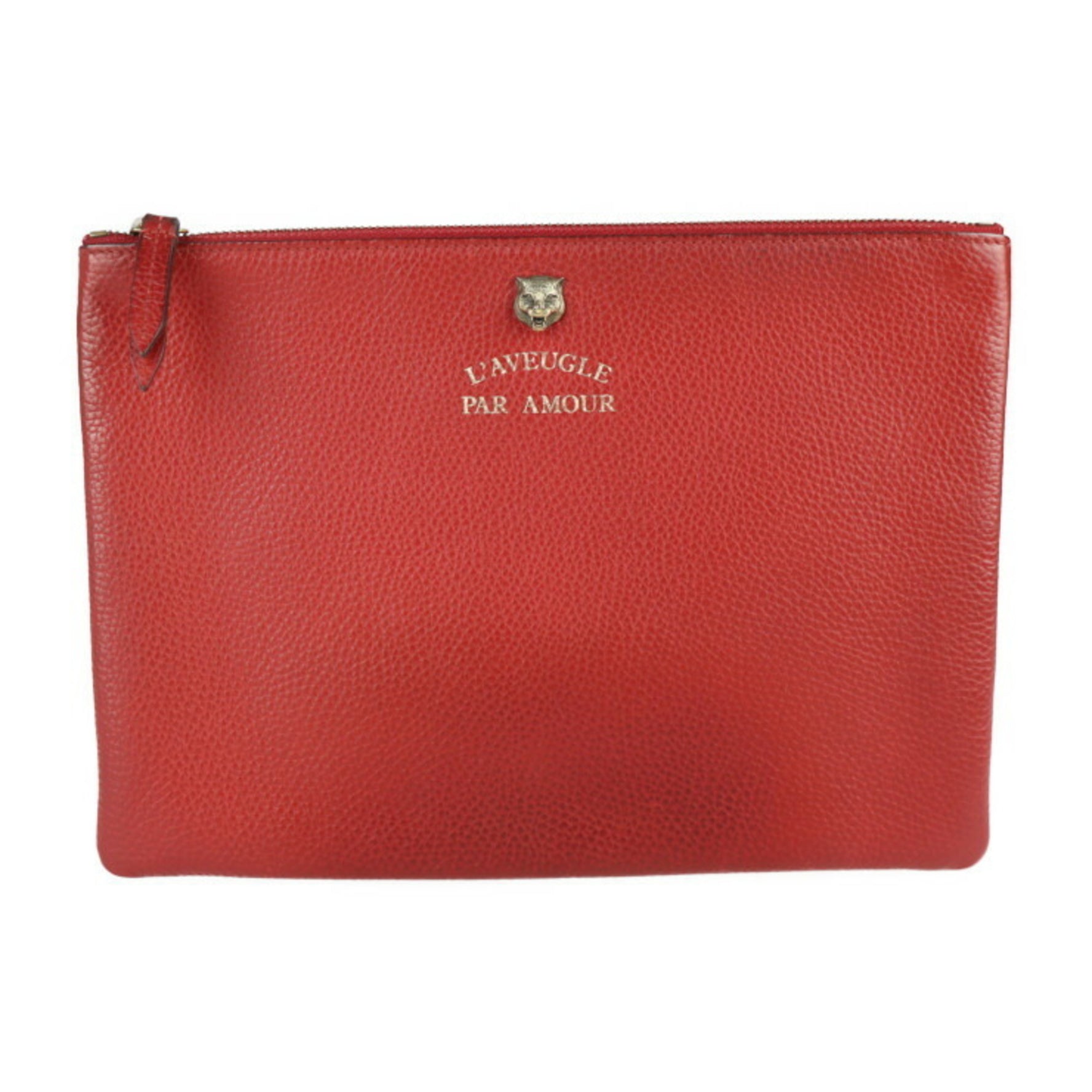 GUCCI Animalier Tiger Clutch Bag Leather Red Second