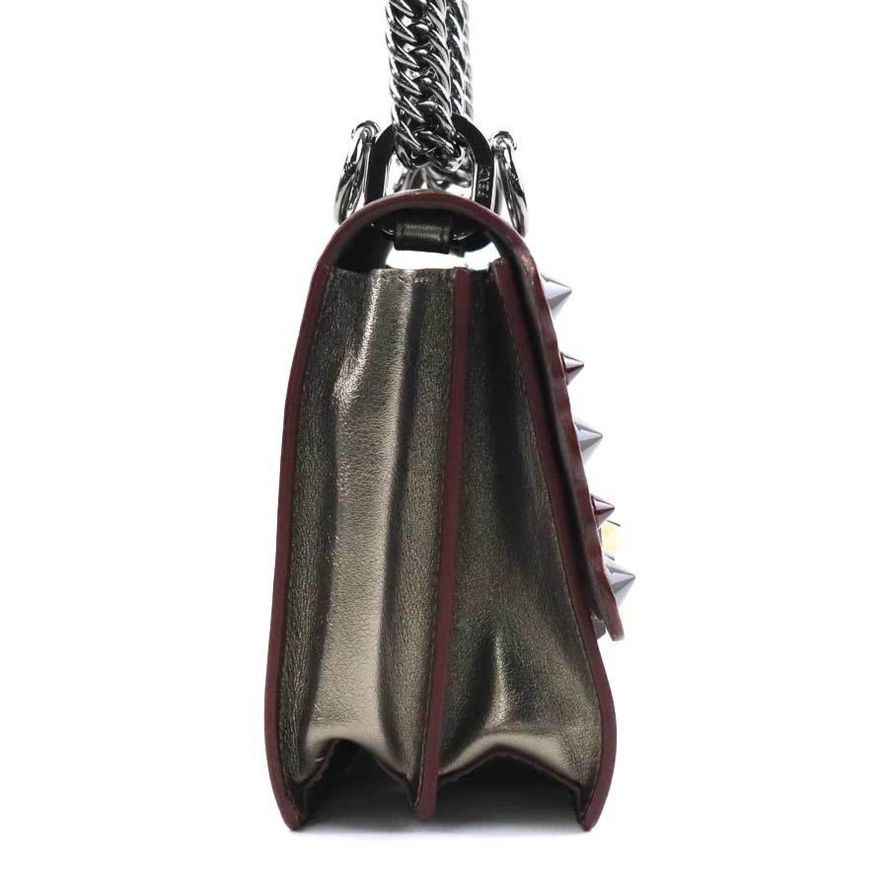 FENDI Shoulder Bag Canai Leather Metallic Gray Gold