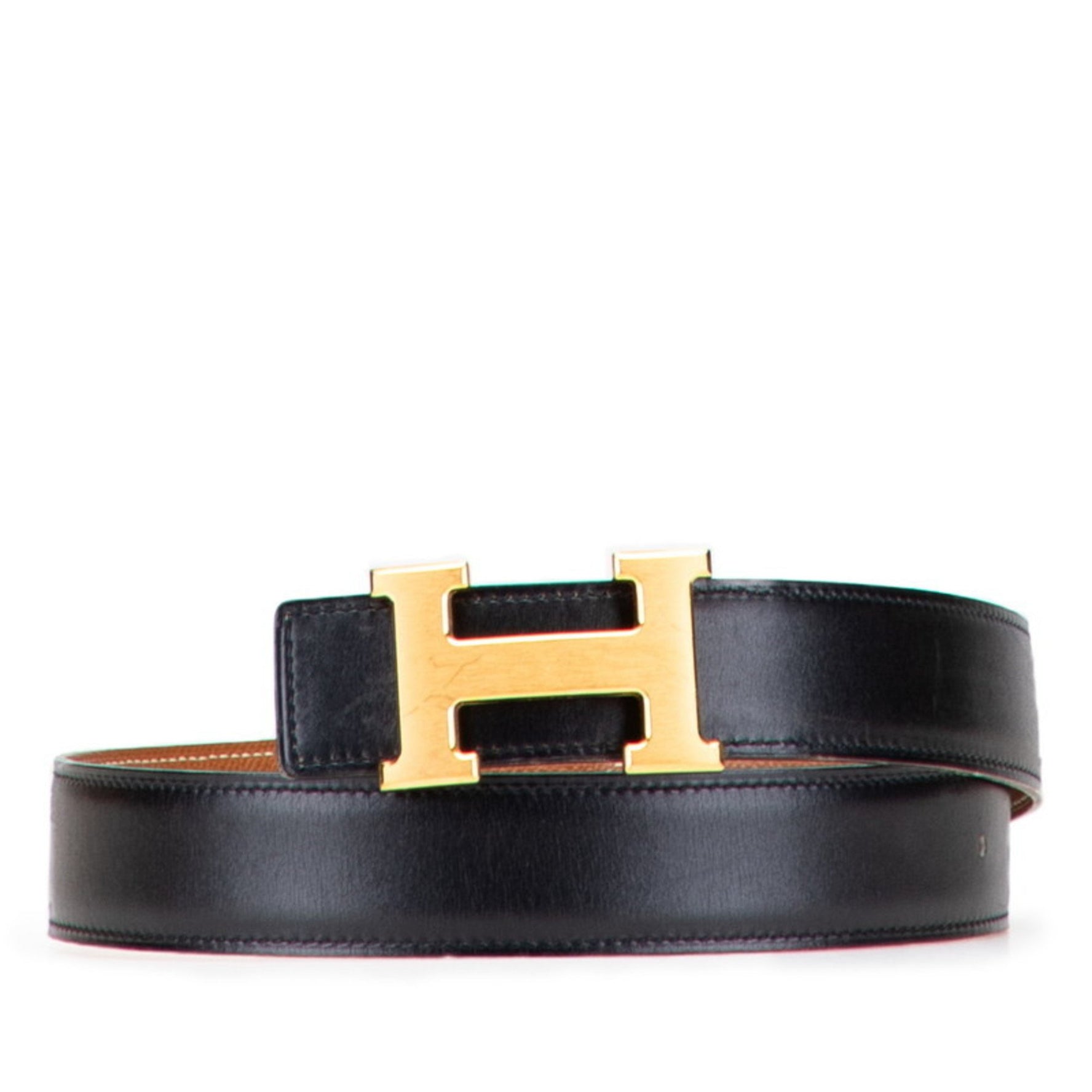 Hermès Constance H Belt, Size 70, Black/Brown Box Calf Leather, HERMES