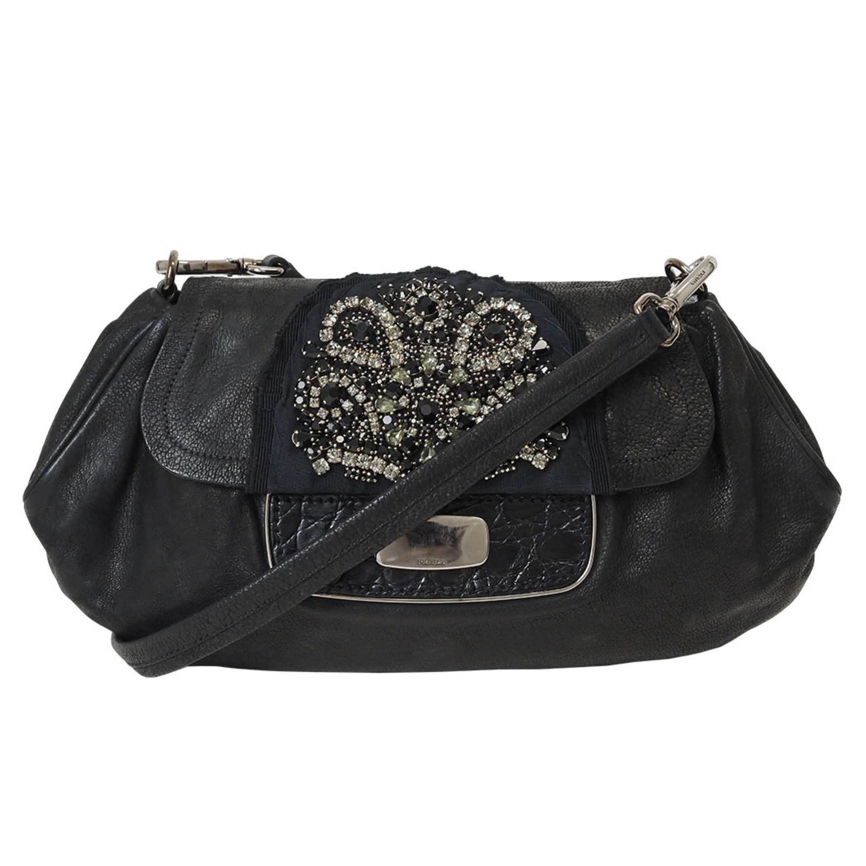 Prada Jeweled Clutch Bag Leather Skipper Shoulder