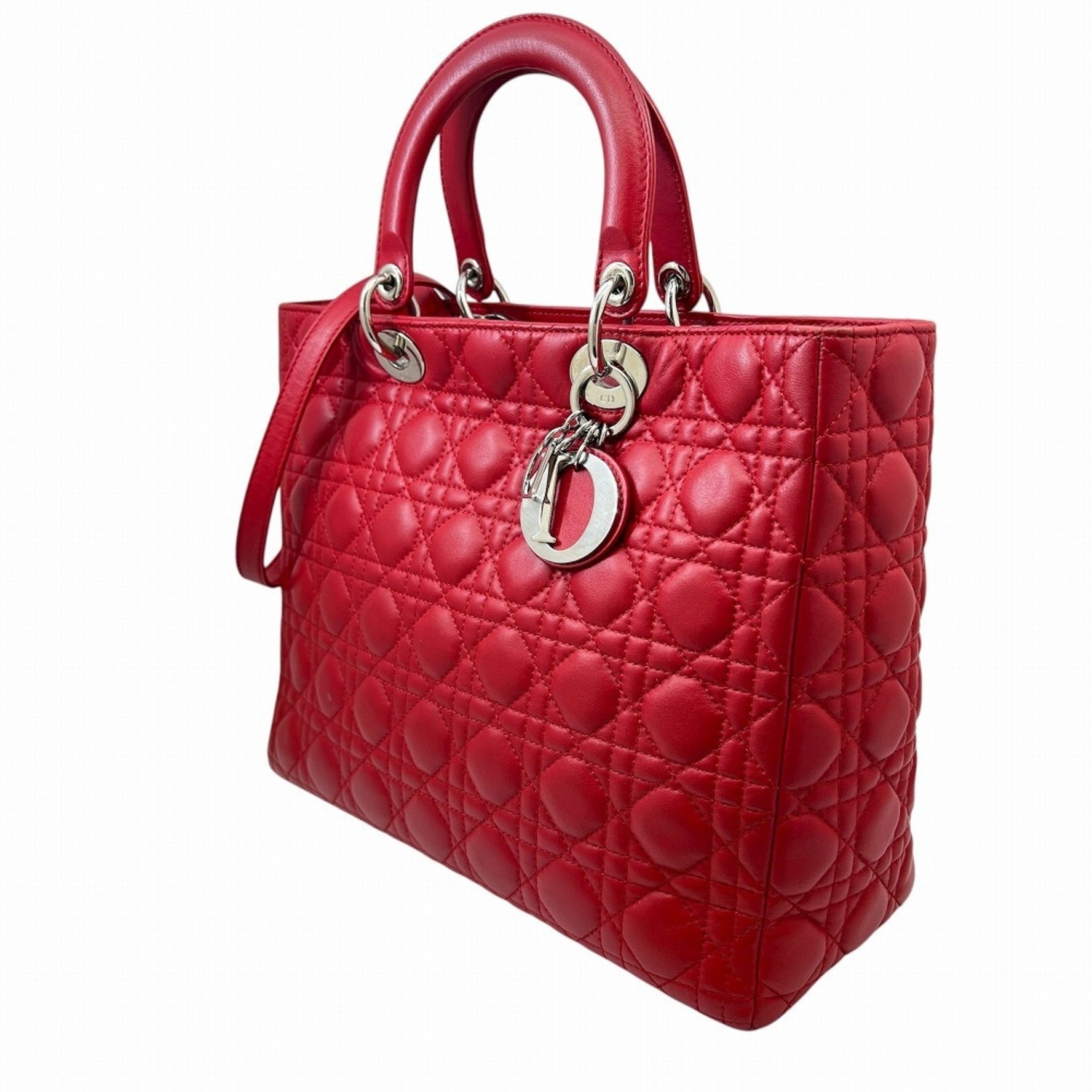 Christian Dior Dior Christian Lady Large Handbag Tote Bag Cannage Shoulder