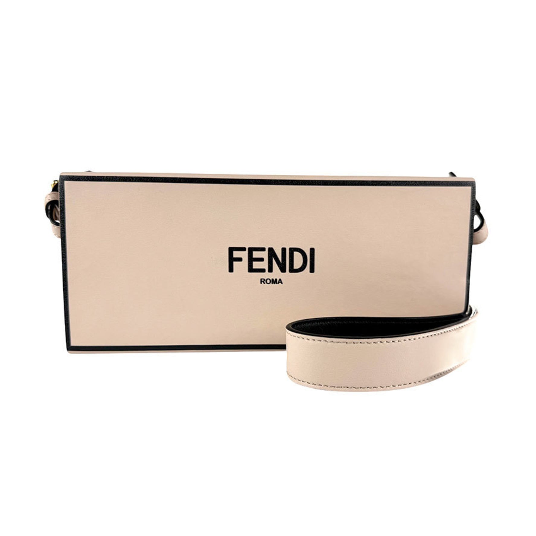 FENDI Shoulder Bag Box Horizontal Leather Pink Beige x Black