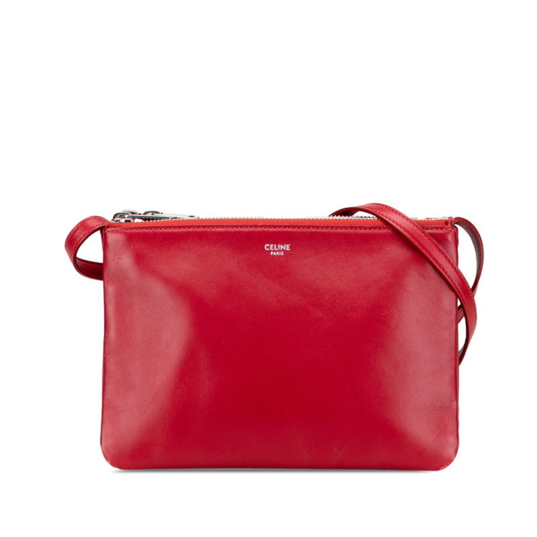 Celine Trio Small Shoulder Bag in Red Leather