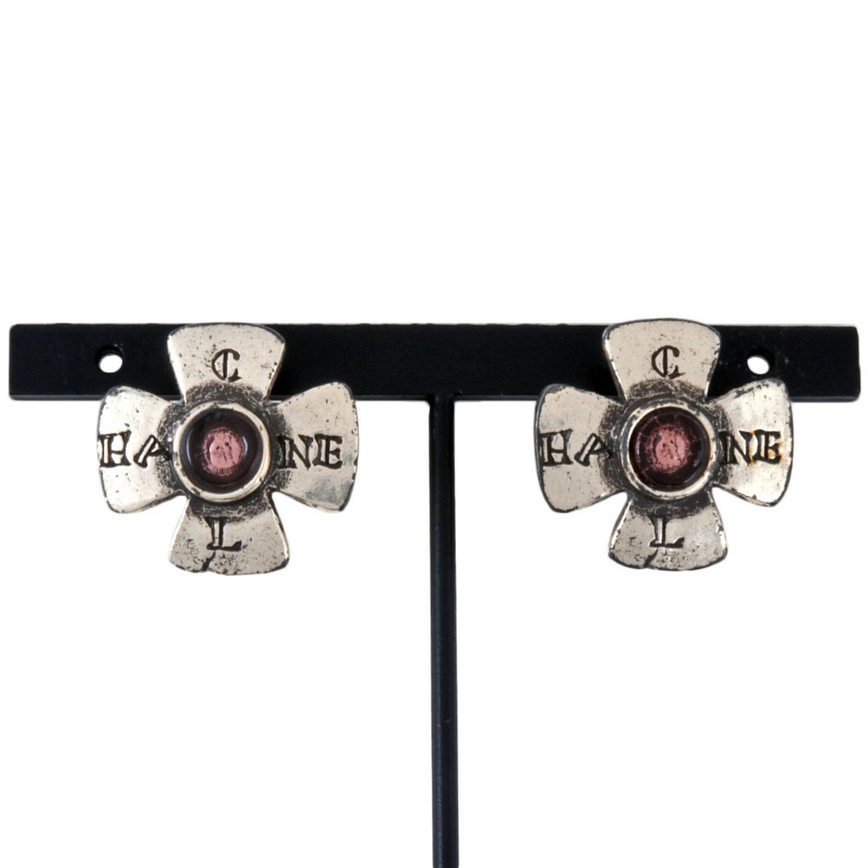 CHANEL Gripoa Cross Earrings Silver Purple Stone 31 RUE CAMBON