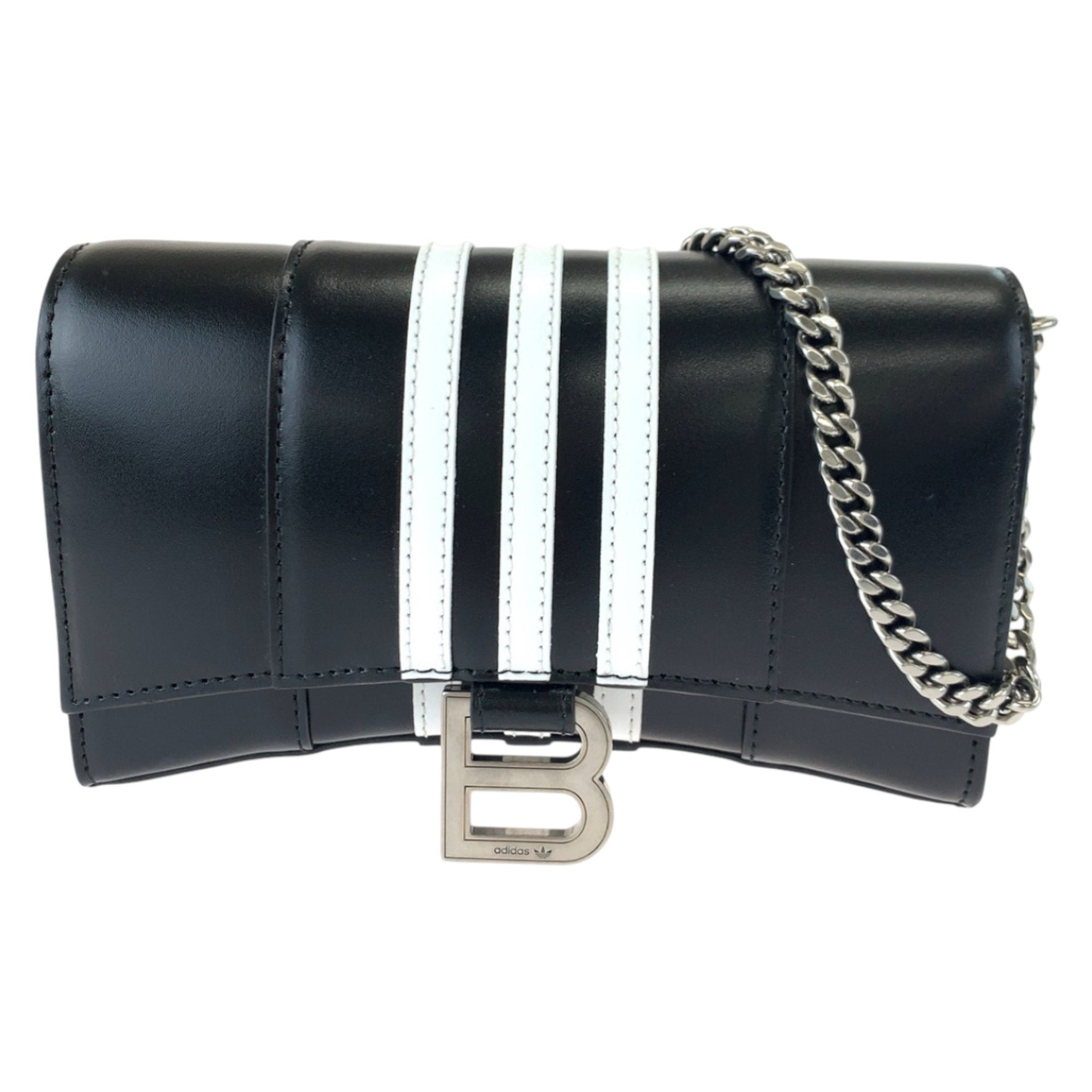 BALENCIAGA Adidas Collaboration Hourglass Wallet On Chain Black White Leather Shoulder Bag