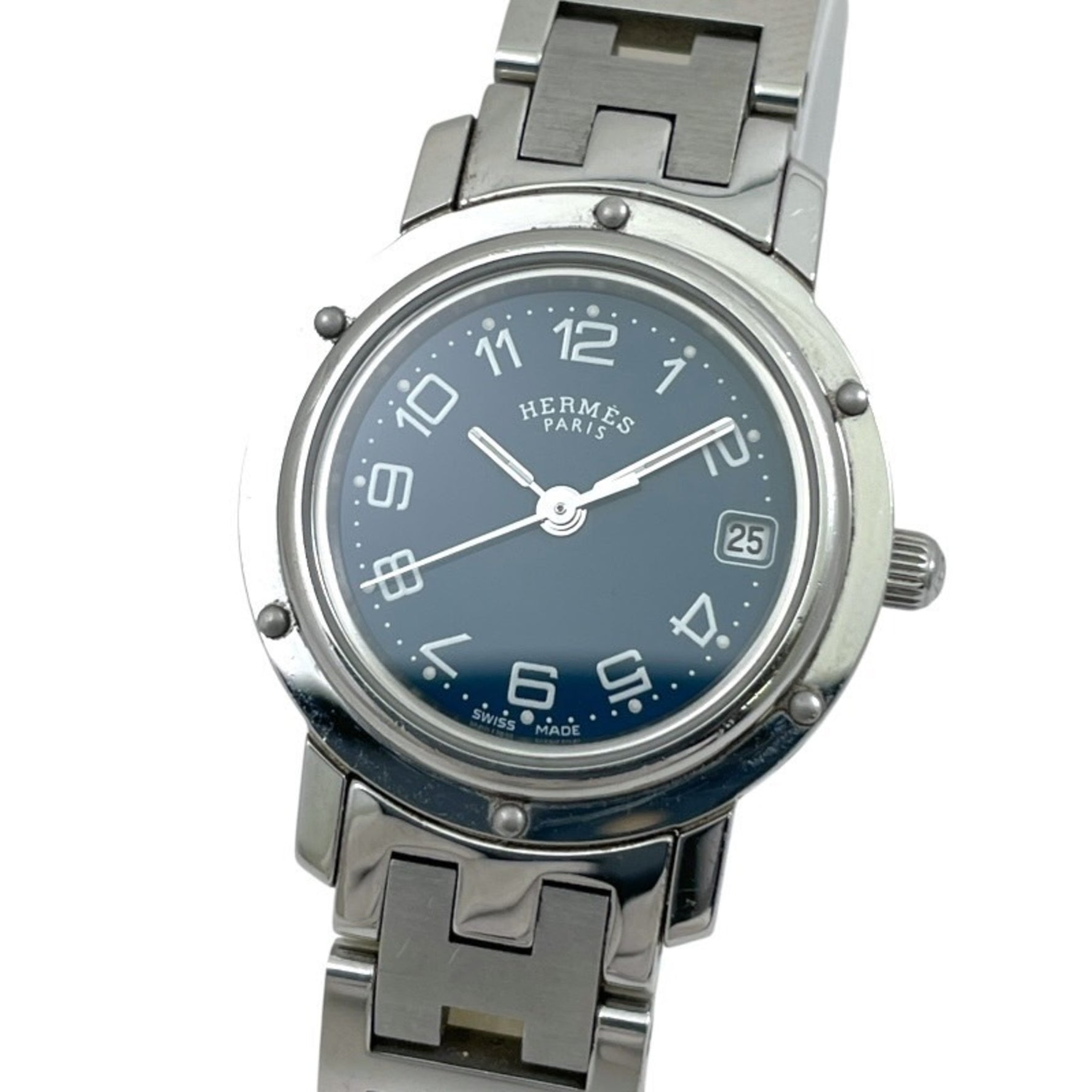 HERMES Clipper Stainless Steel Watch with Quartz Movement and Blue Dial
