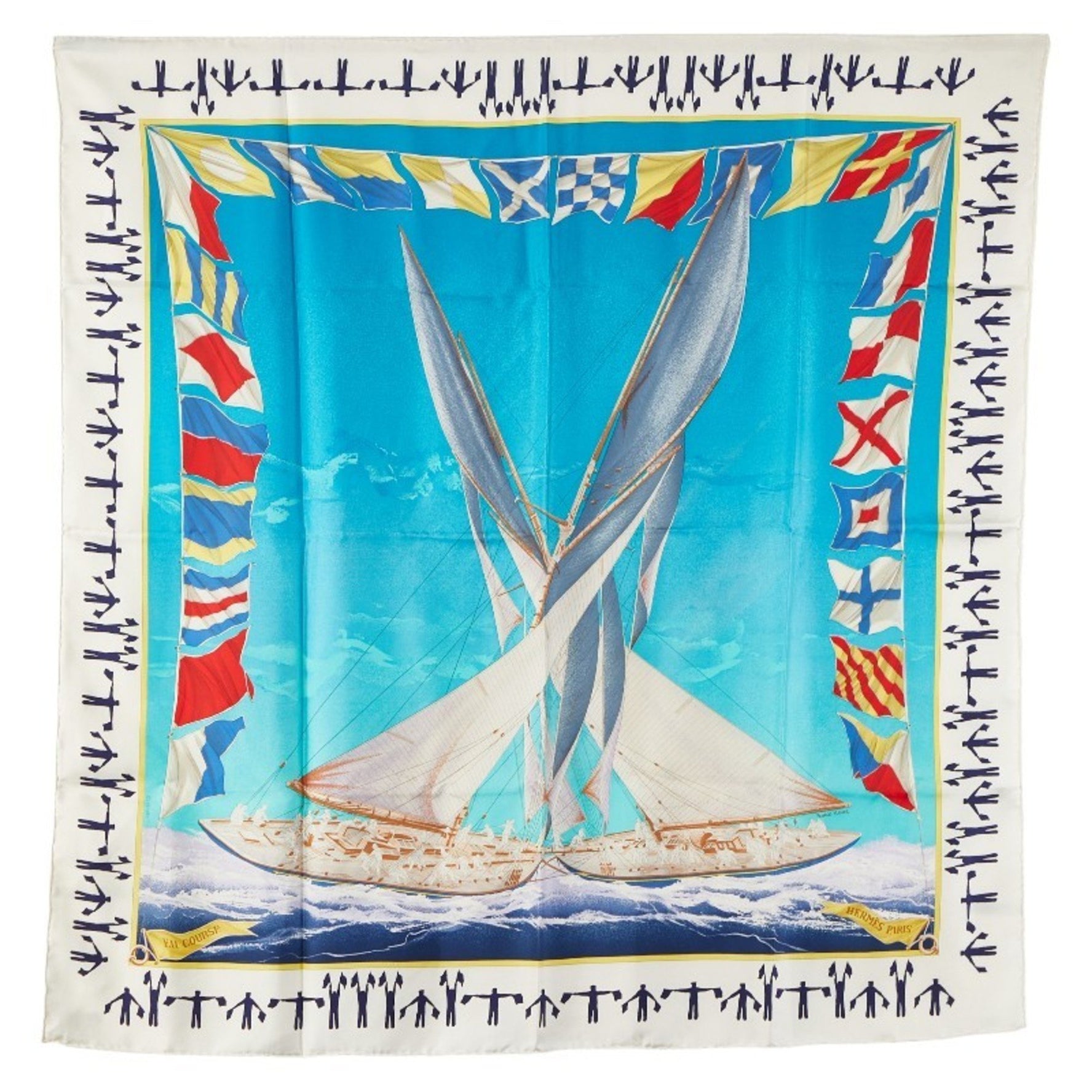 Hermes Hermès Carré 90 EN COURSE Yacht Scarf, White and Multicolor Silk