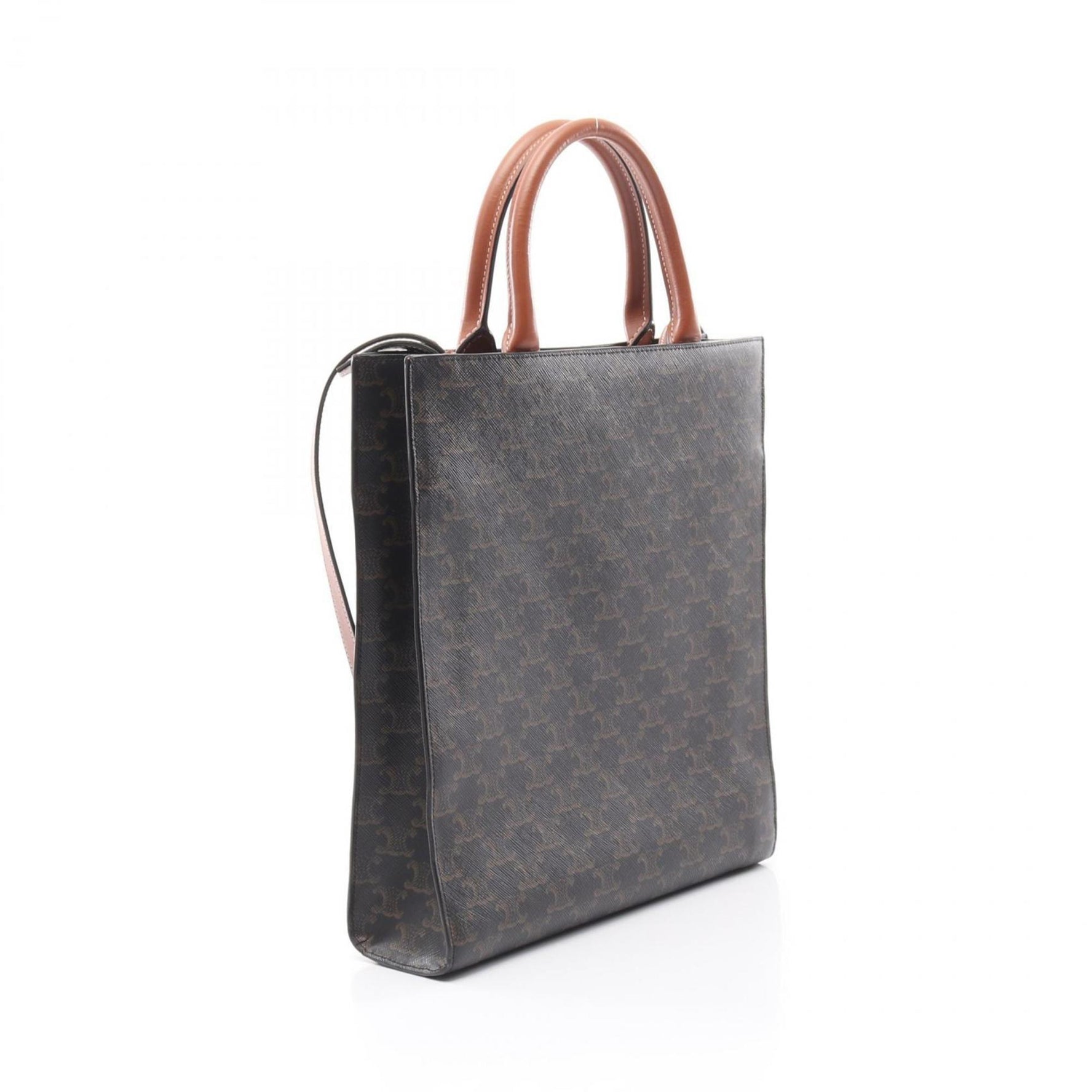 Celine Small Vertical Cabas Triomphe Tote Bag, Coated Canvas and Leather, Black Brown