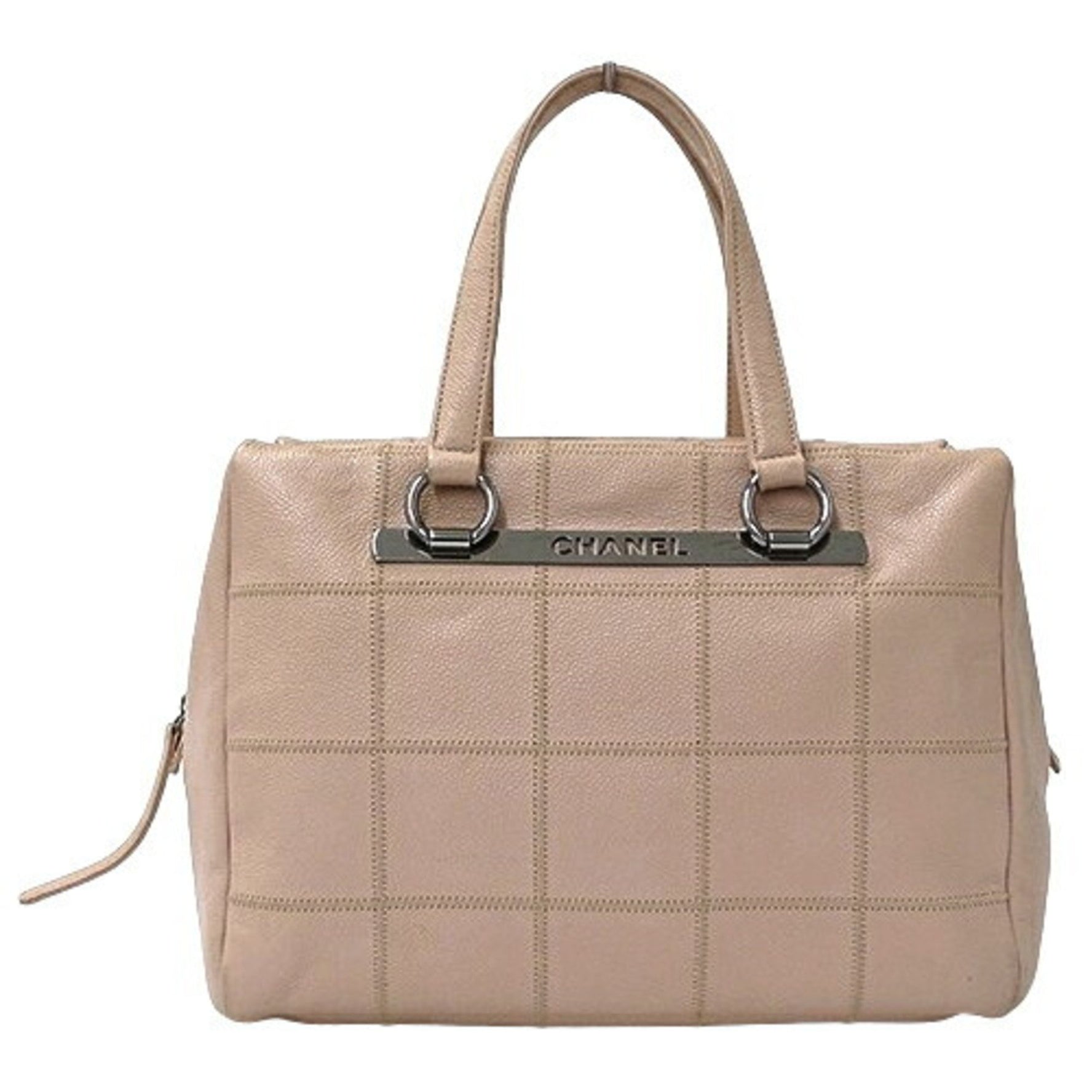CHANEL Bag Chocobar Tote Handbag Caviar Skin Pink Beige