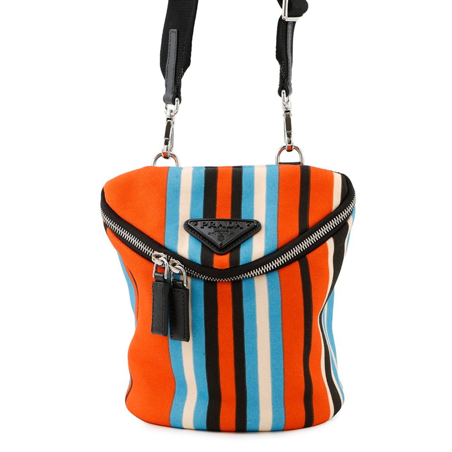 Prada Triangle Stripe Canvas Shoulder Bag