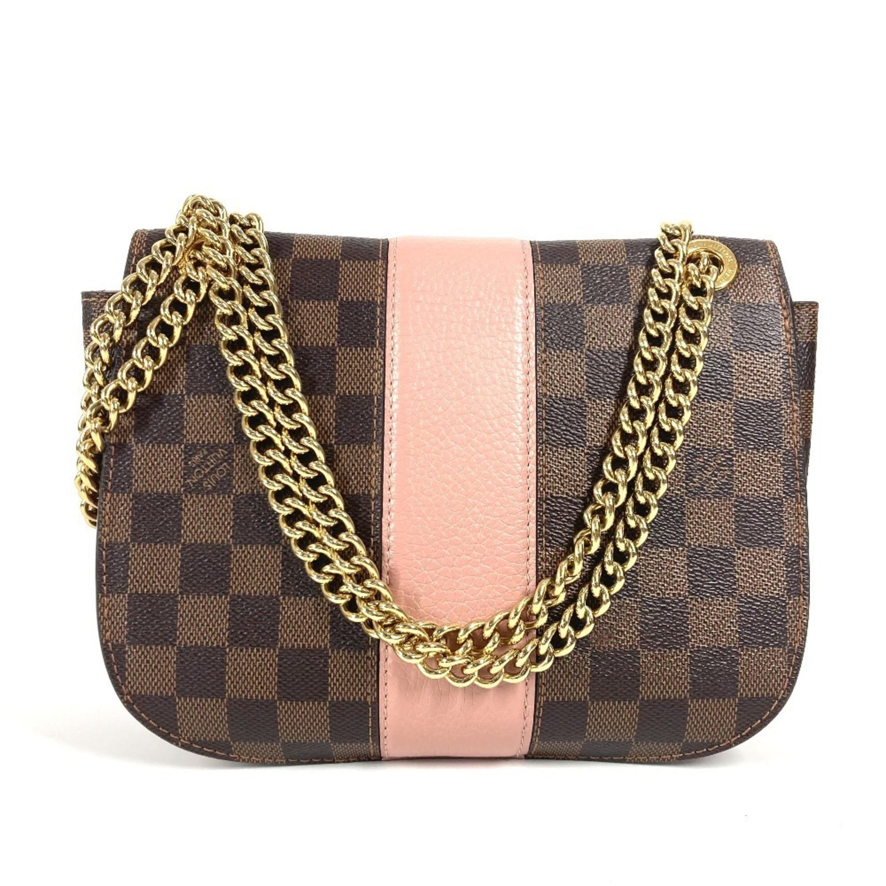 Louis Vuitton Damier White Bag Crossbody Flap Pochette W Chain Shoulder Canvas Pink