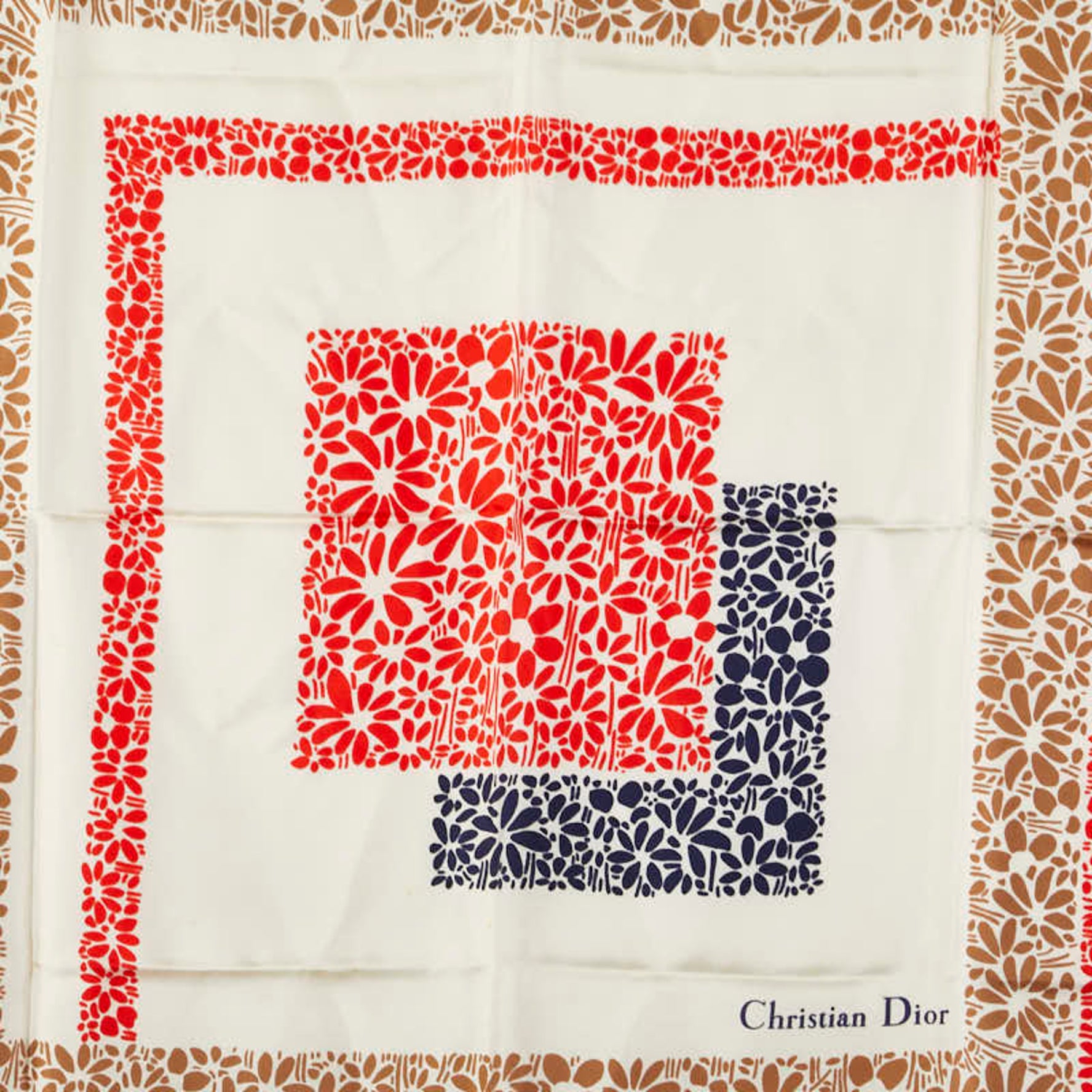 Christian Dior Dior flower motif scarf, ivory and multicolor silk