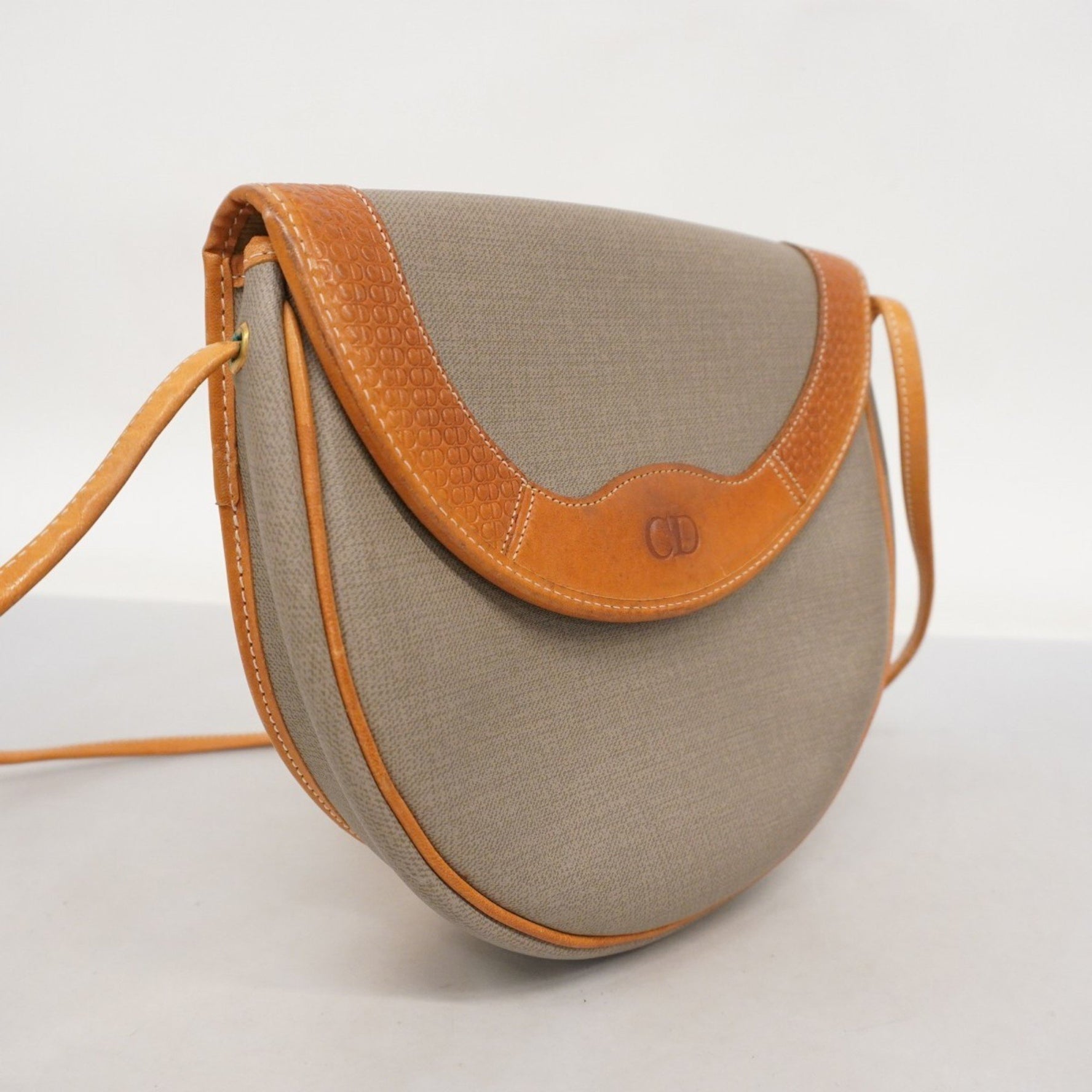 Christian Dior Shoulder Bag Leather Gray Light Brown