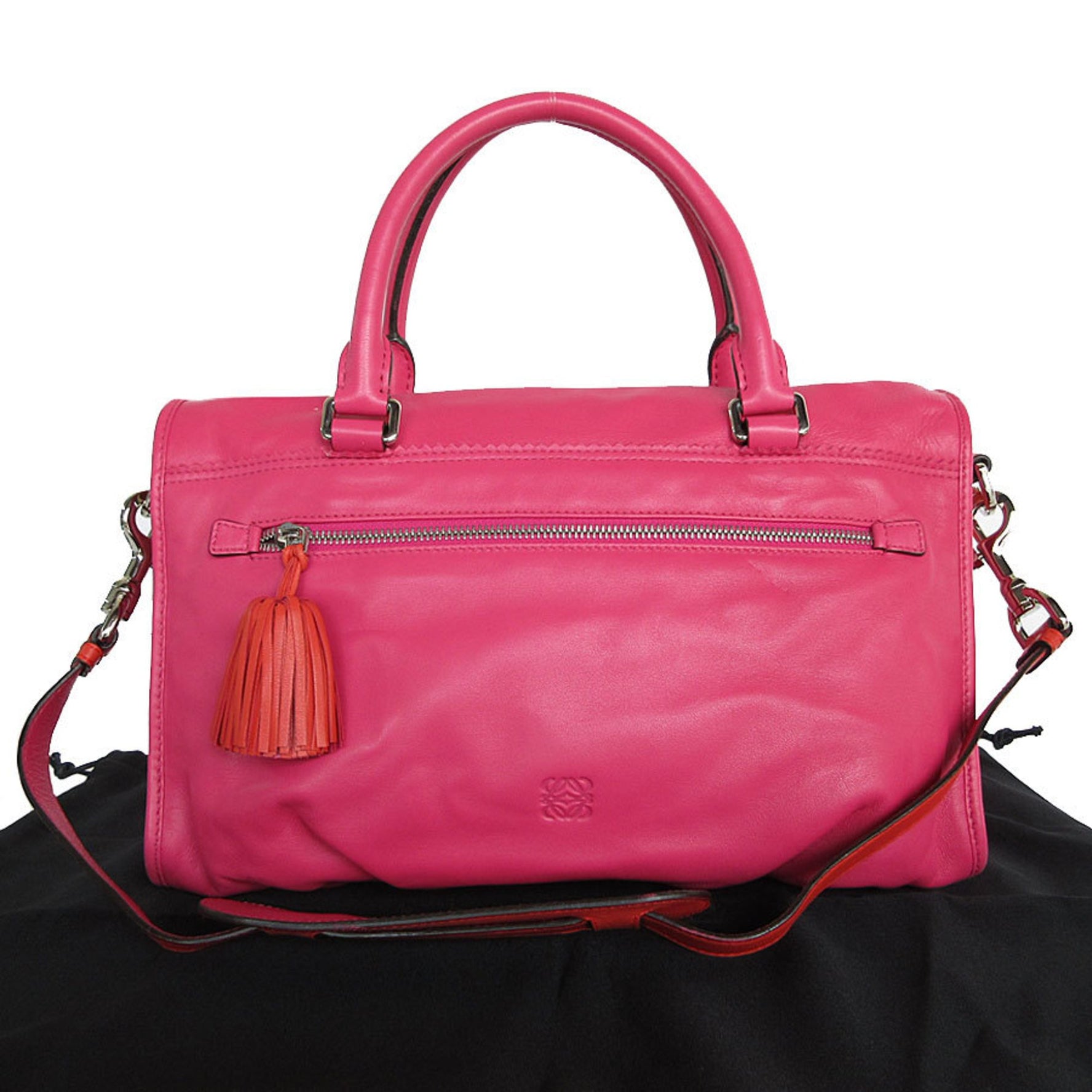 LOEWE handbag shoulder bag anagram leather pink orange silver ladies