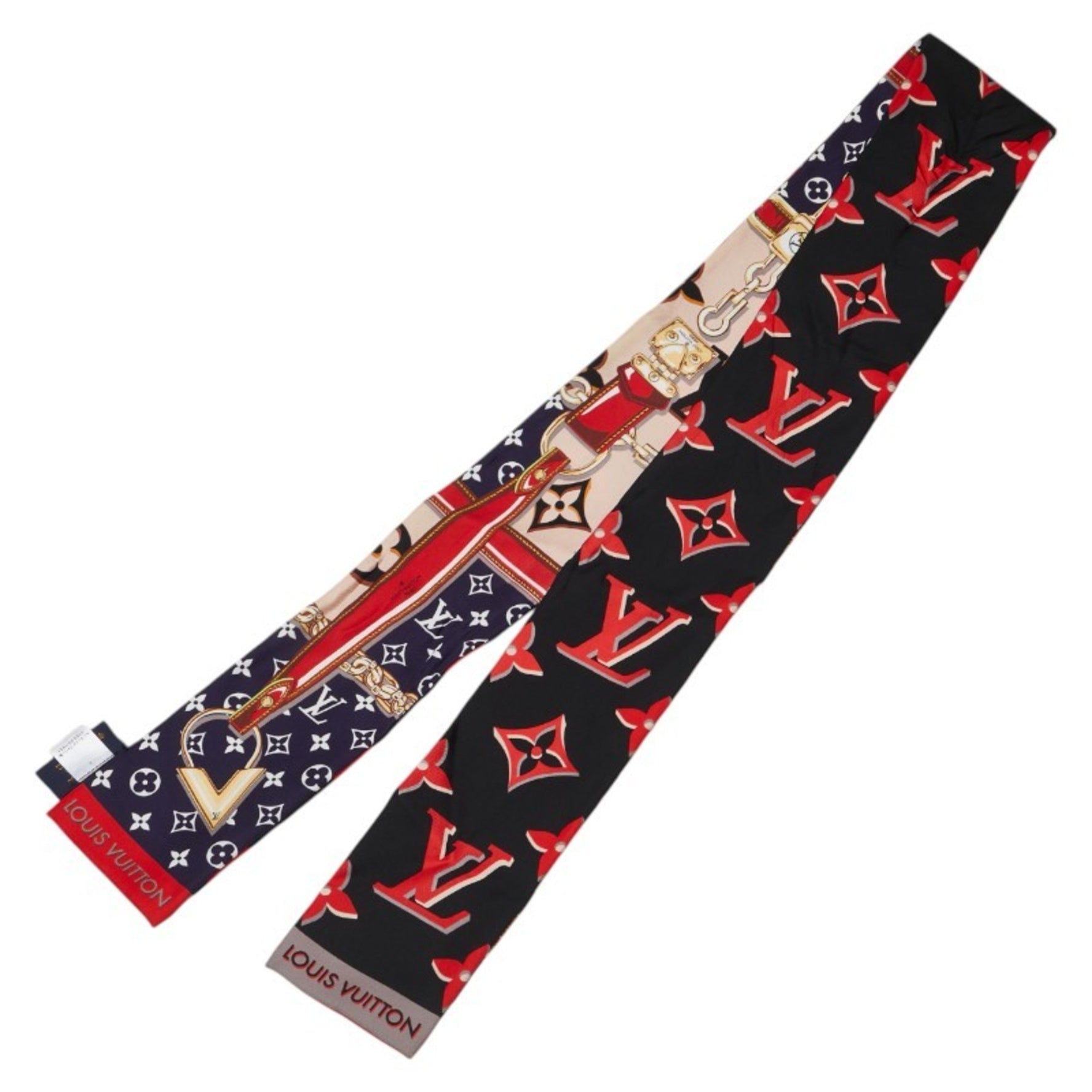 Louis Vuitton Bandeau Perfect Match Scarf Muffler Black and Red Silk