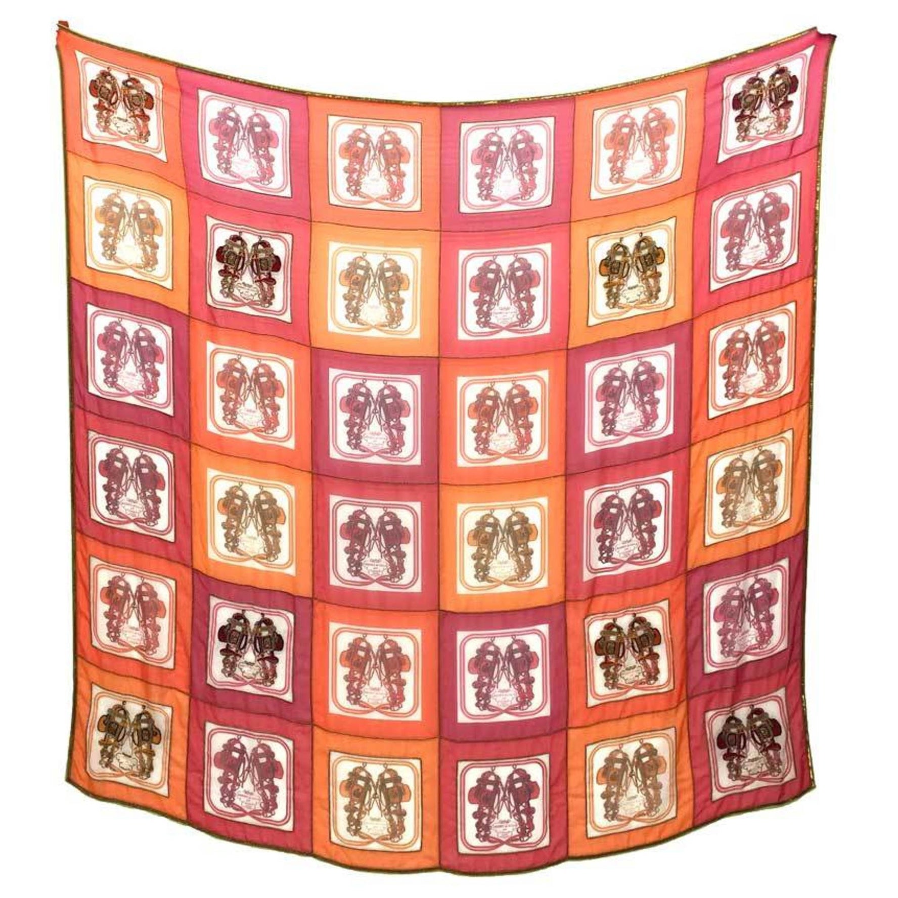 HERMES Shawl Carre 140 MINI BRIDES DE GALA Beads Embroidery Muslin Chiffon