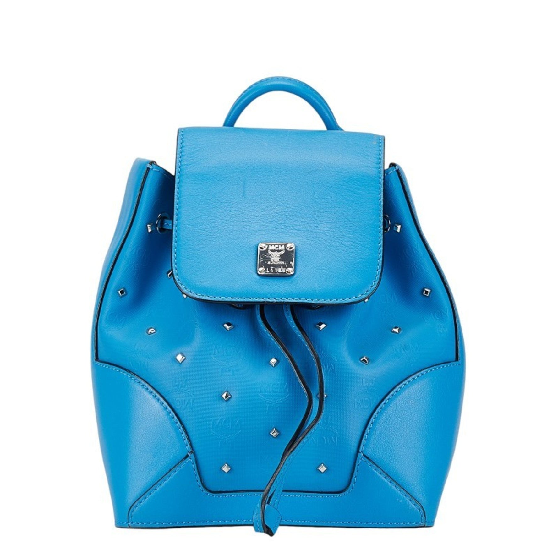 MCM Visetos Studded Backpack Light Blue Leather