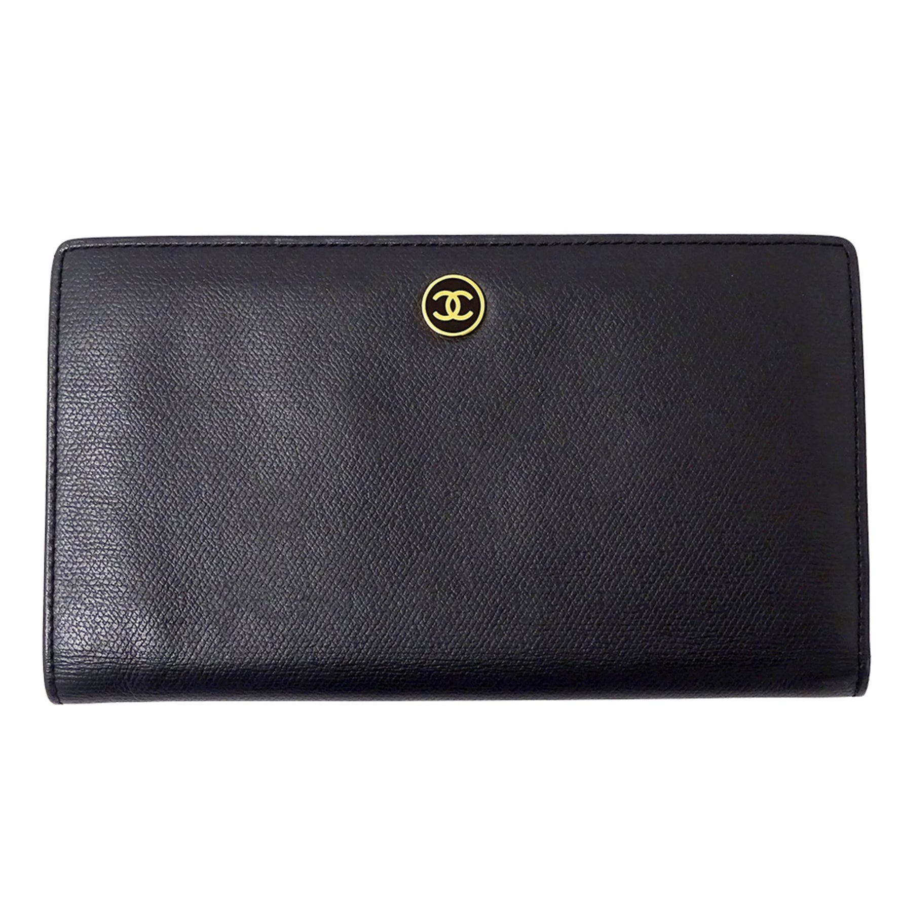 Chanel Coco Button Long Wallet in Leather with Gold Hardware, Bifold